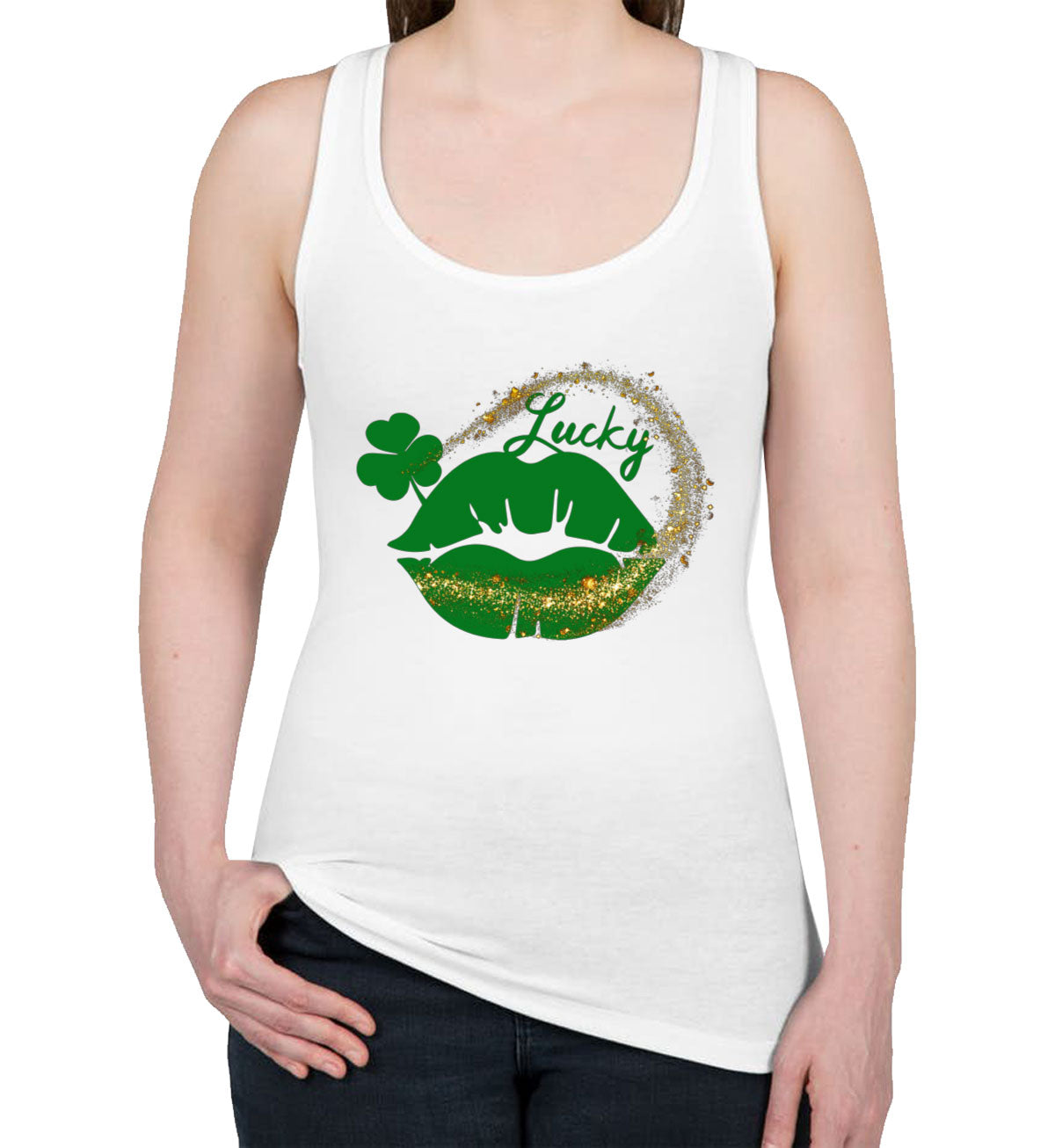 Lucky Lips St. Patrick's Day Women's Racerback Tank Top