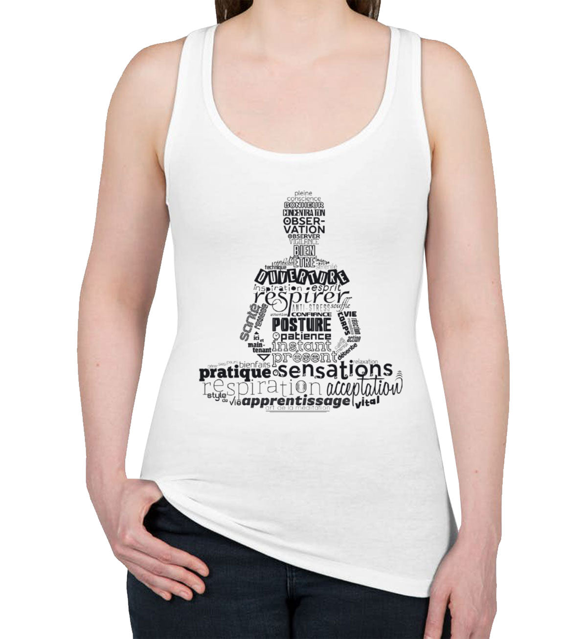 Meditation Yoga Reiki Text Women's Racerback Tank Top