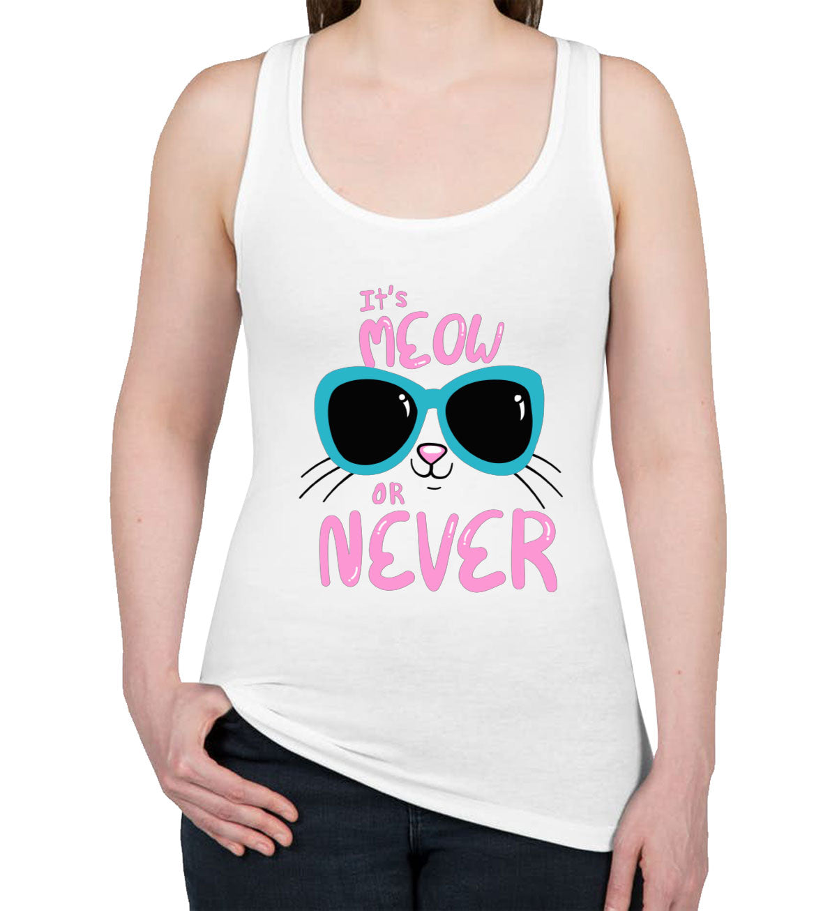 It's Meow Or Never Cat Women's Racerback Tank Top