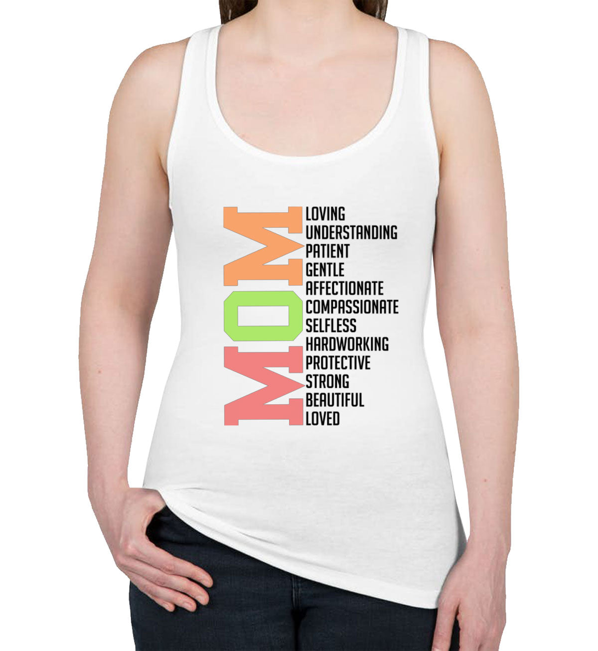 All Words About Mom Mother's Day Women's Racerback Tank Top