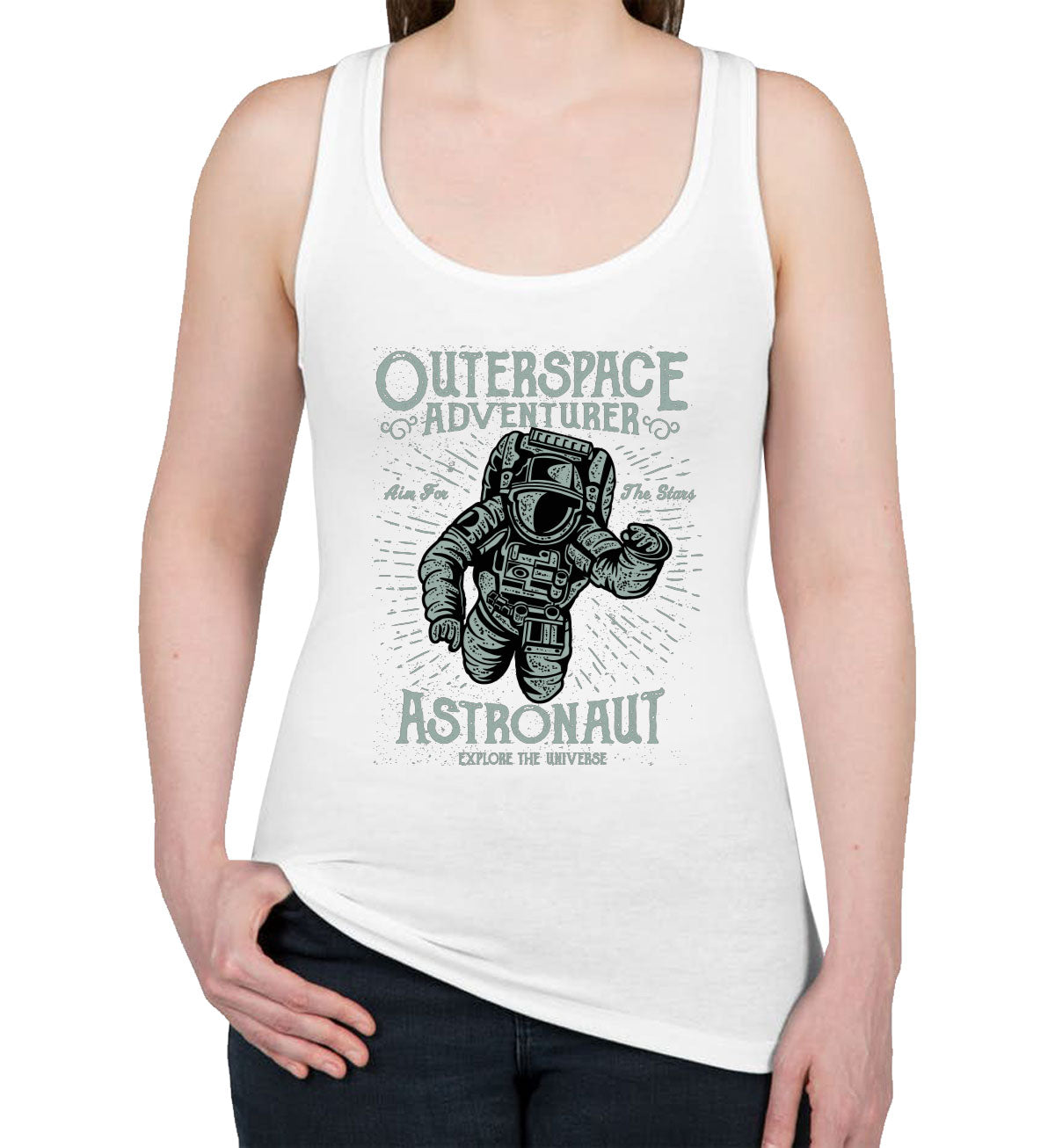 Outerspace Adventurer Astronaut Explore The Universe Women's Racerback Tank Top