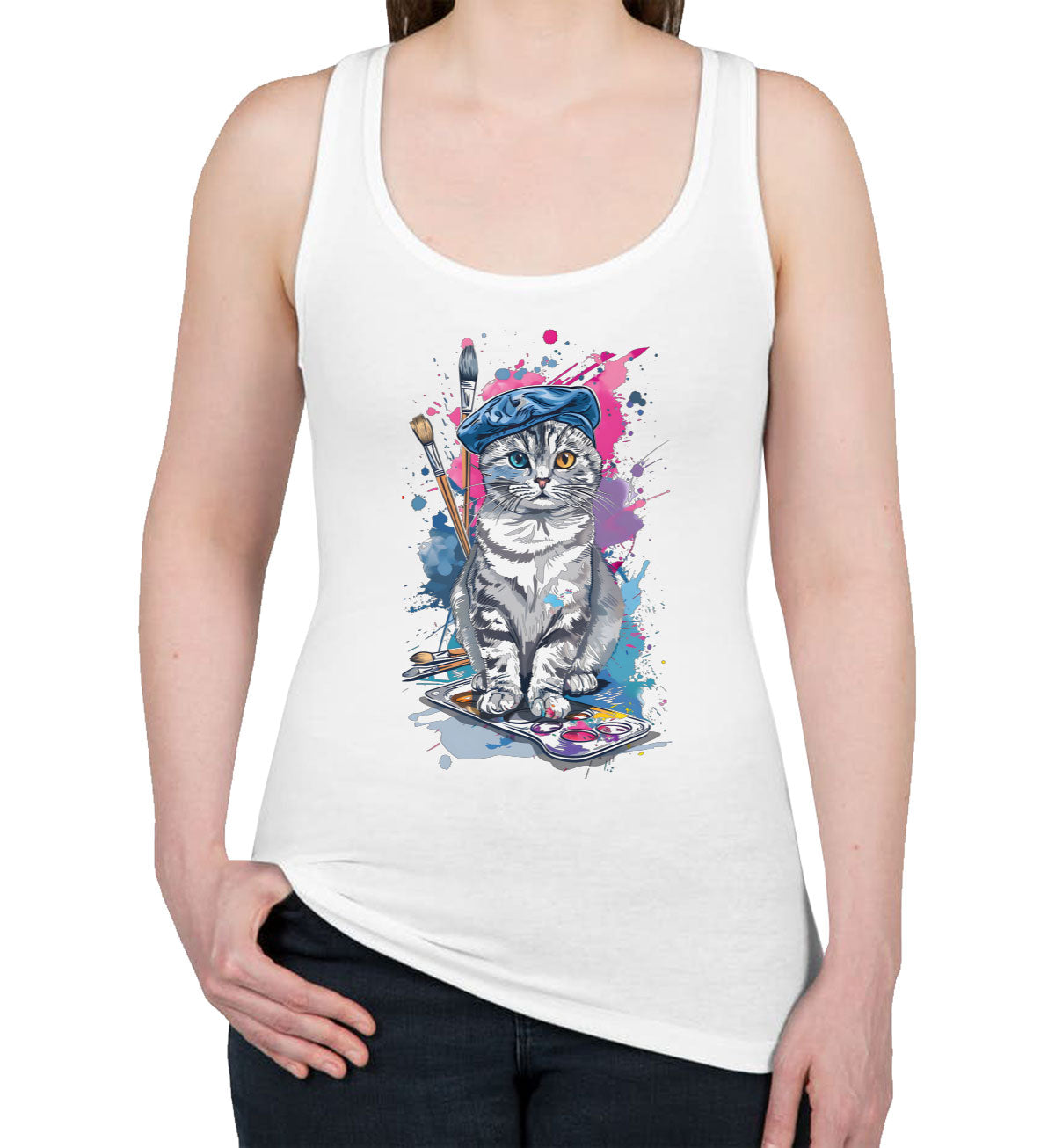 Painter Artist Cat Women's Racerback Tank Top