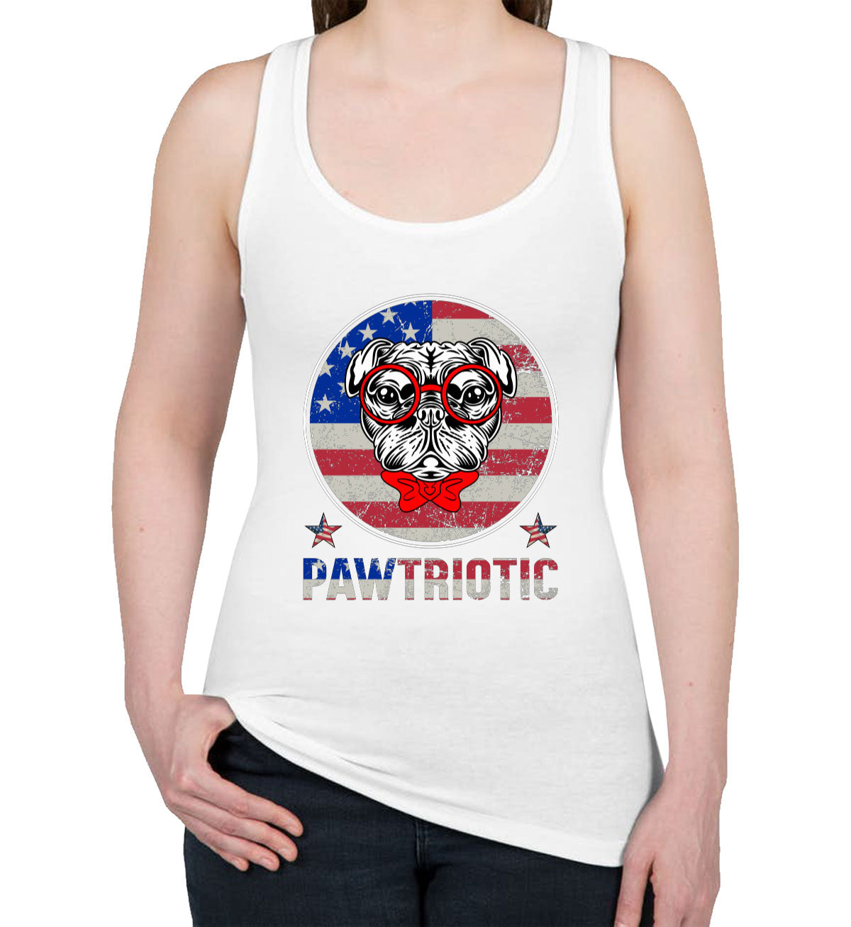 Bulldog Pawtriotic Patriotic Women's Racerback Tank Top