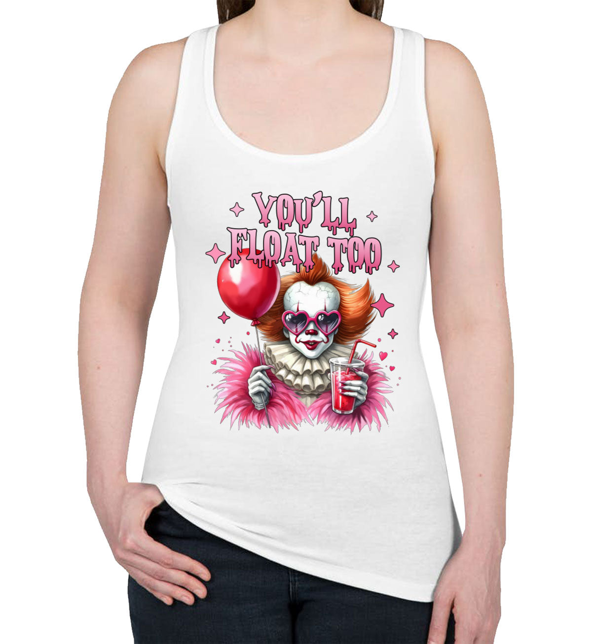 You'll Float Too Pennywise Halloween Women's Racerback Tank Top