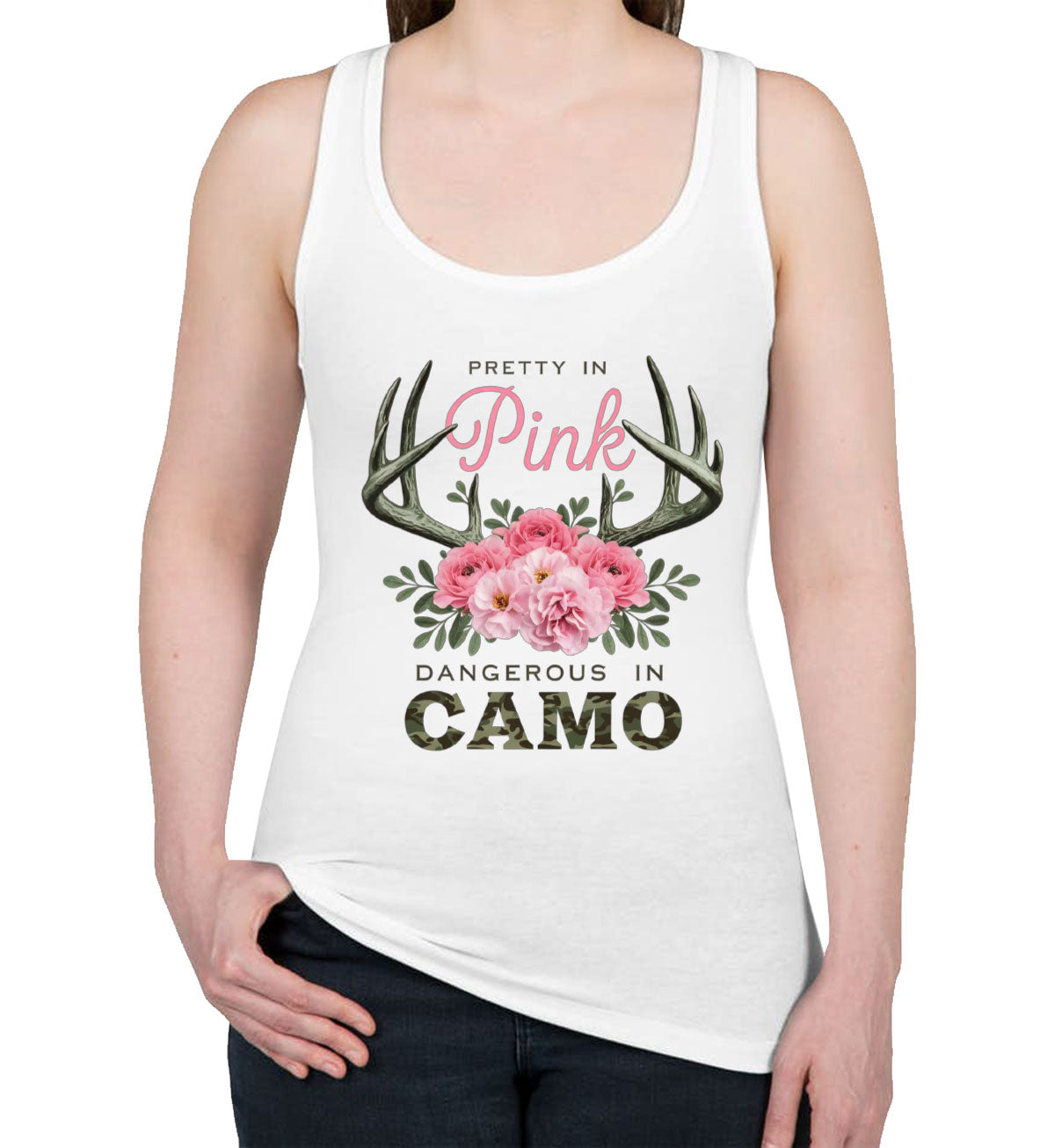 Pretty In Pink Dangerous In Camo Hunting Women's Racerback Tank Top