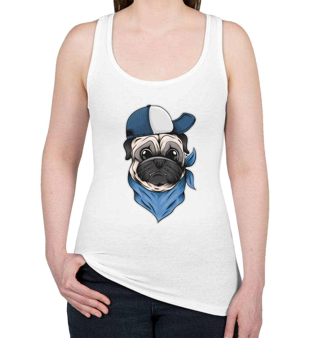 Pug Dog With Hat And Bandana Women's Racerback Tank Top