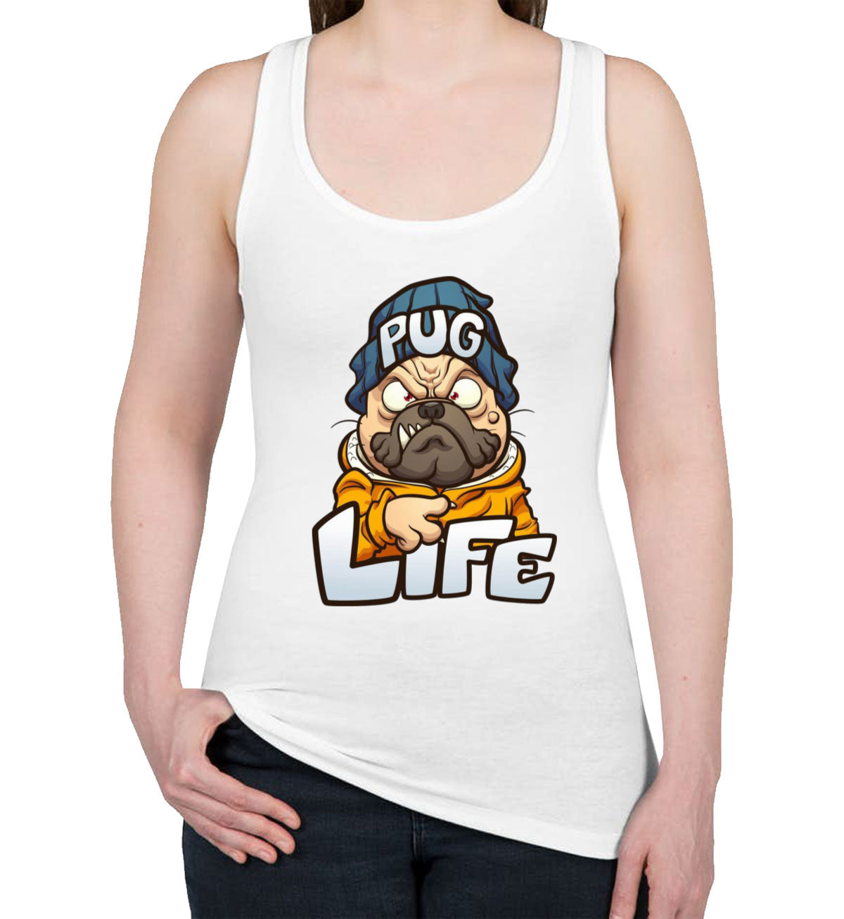 Pug Life Pug Dog Cartoon Women's Racerback Tank Top