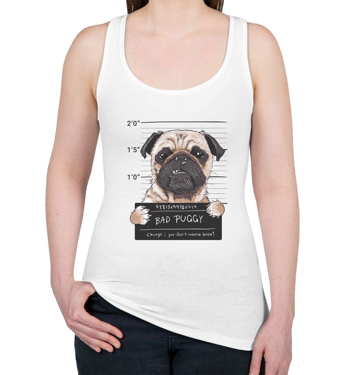 Funny Pug Dog Mugshot Women's Racerback Tank Top