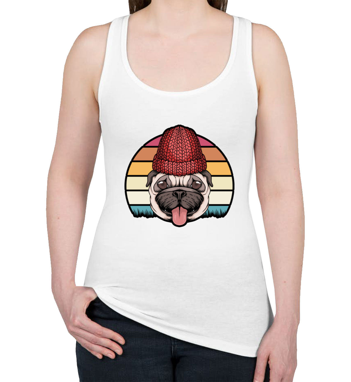 Retro Pug Dog Vintage Women's Racerback Tank Top