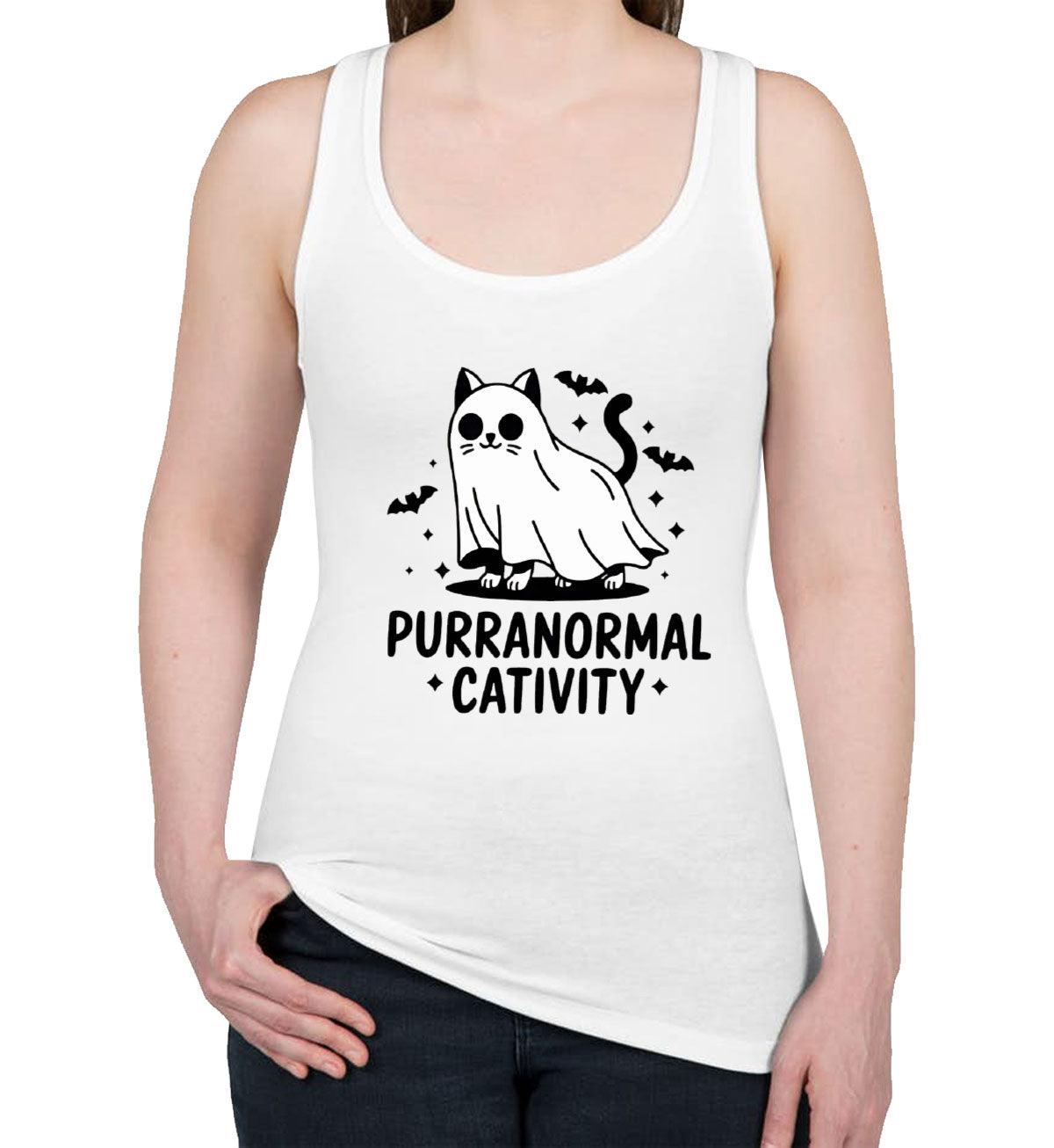 Purranormal Cativity Halloween Women's Racerback Tank Top