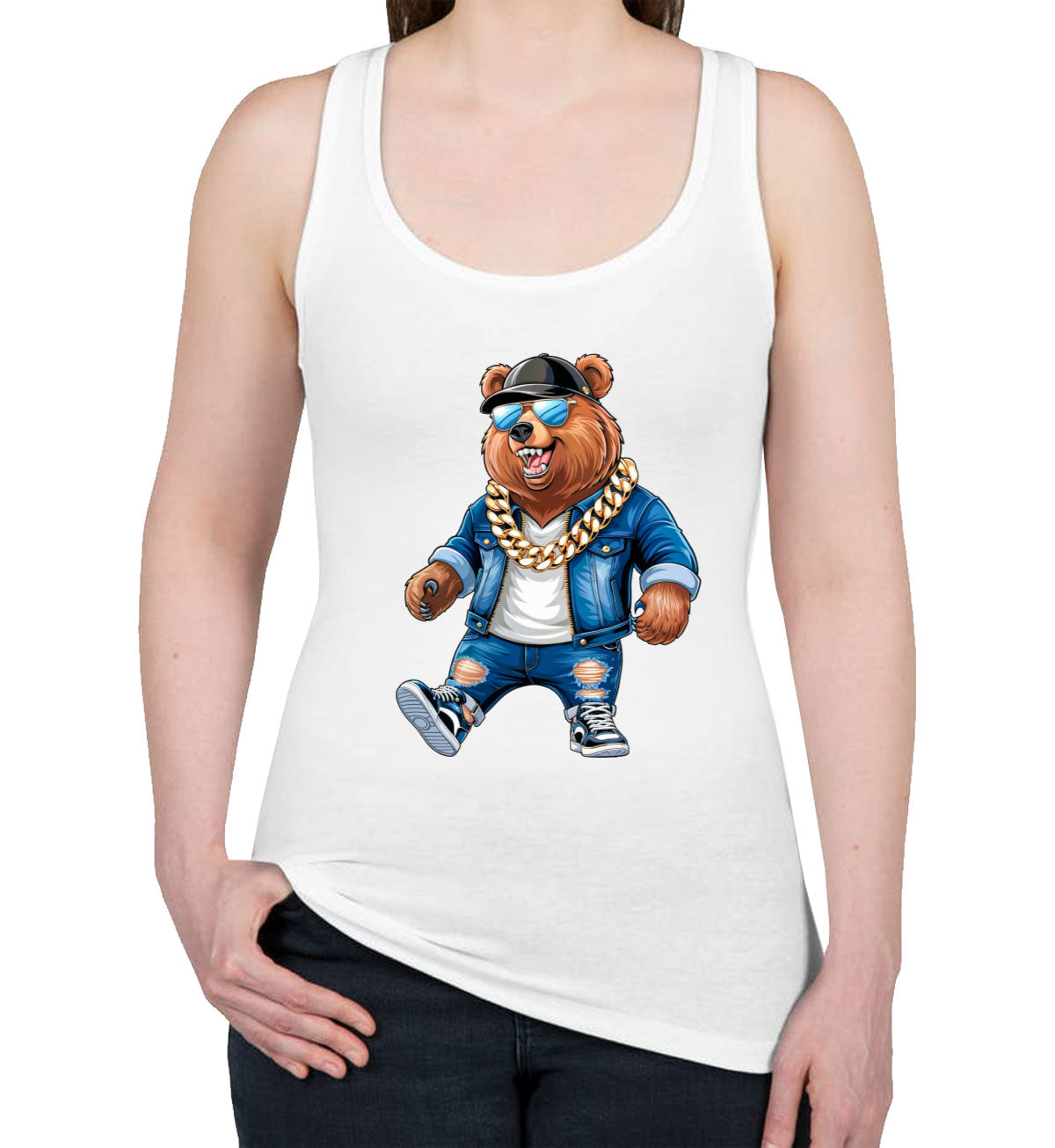 Cool Rapper Bear Women's Racerback Tank Top