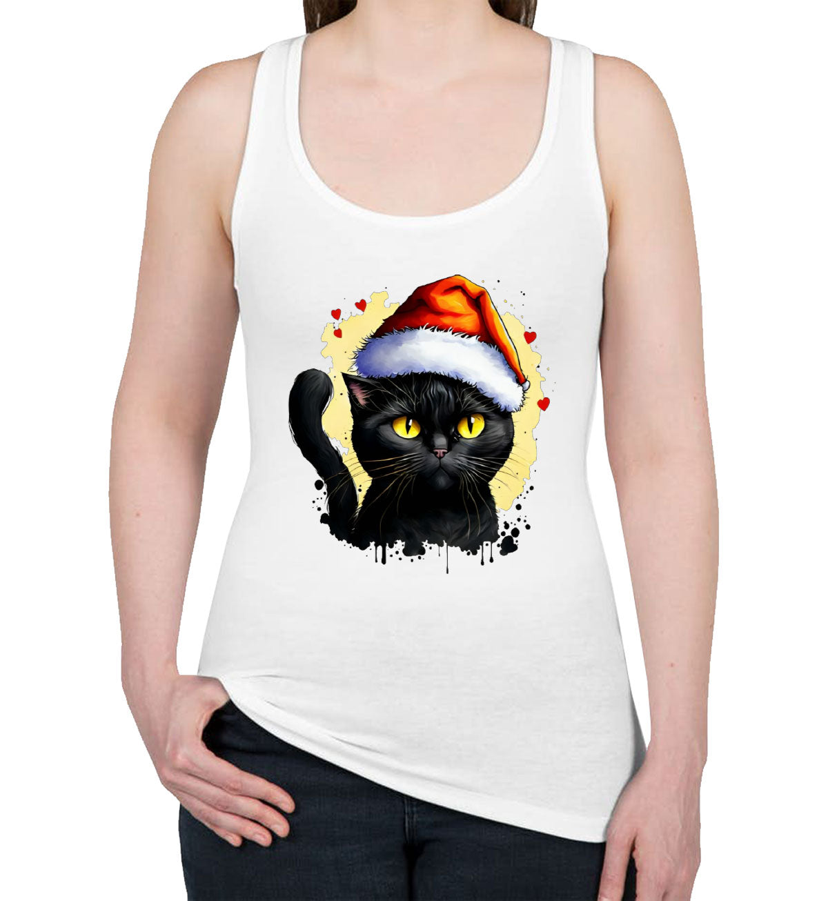 Santa Black Cat Women's Racerback Tank Top