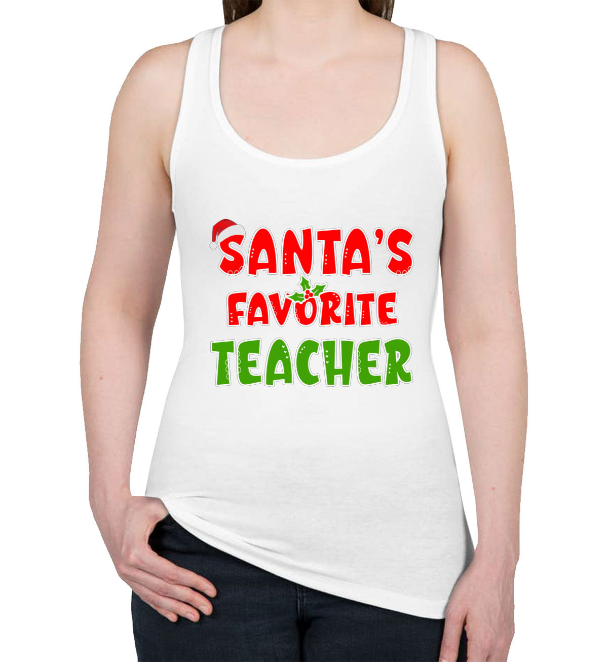 Santa's Favorite Teacher Women's Racerback Tank Top