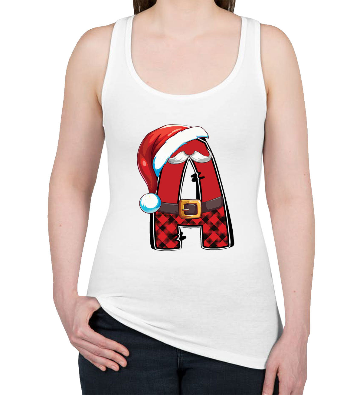 Christmas Santa Alphabet Letters [Custom Initial] Women's Racerback Tank Top