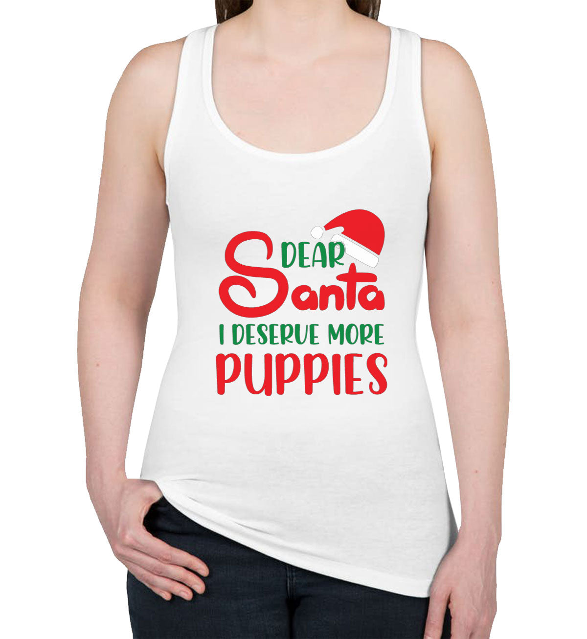 Dear Santa I Deserve More Puppies Christmas Women's Racerback Tank Top