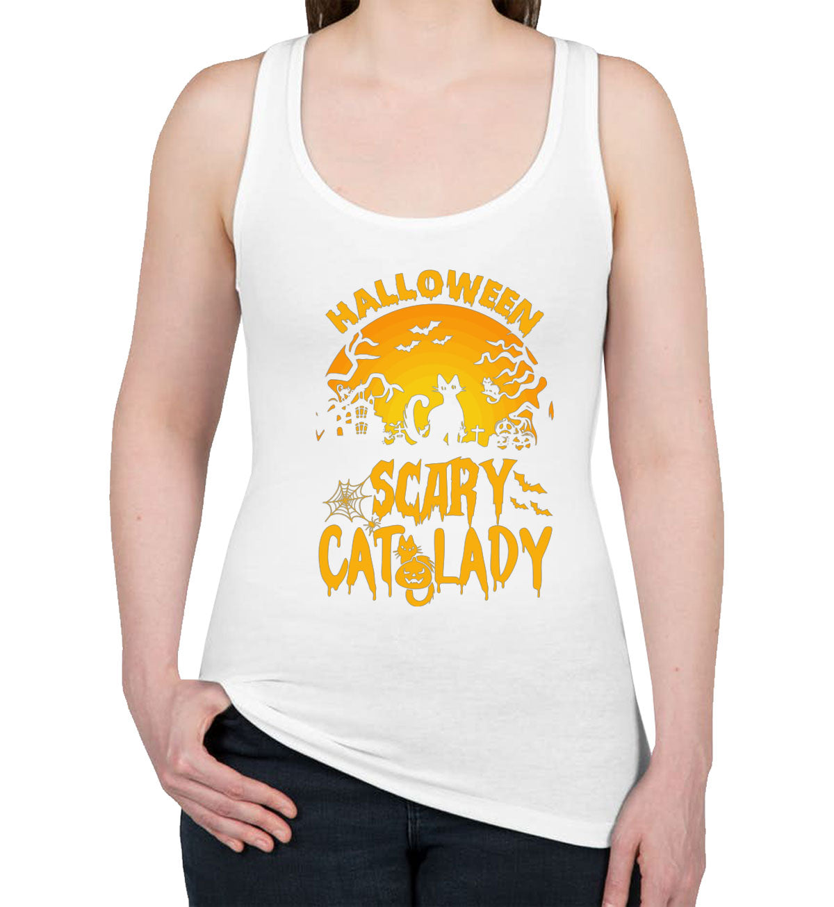 Scary Cat Lady Halloween Women's Racerback Tank Top