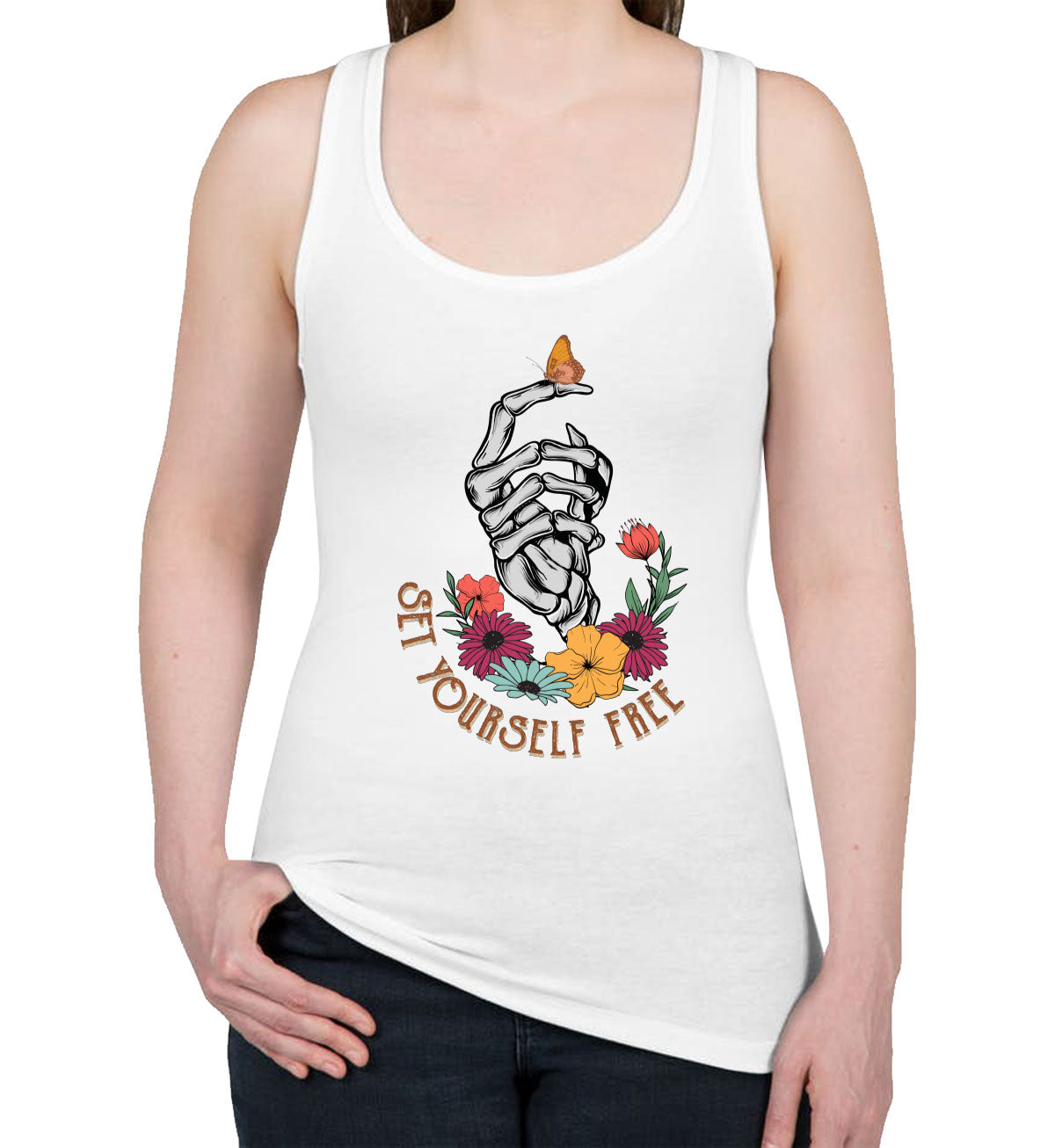 Set Yourself Free Skeleton Halloween Women's Racerback Tank Top