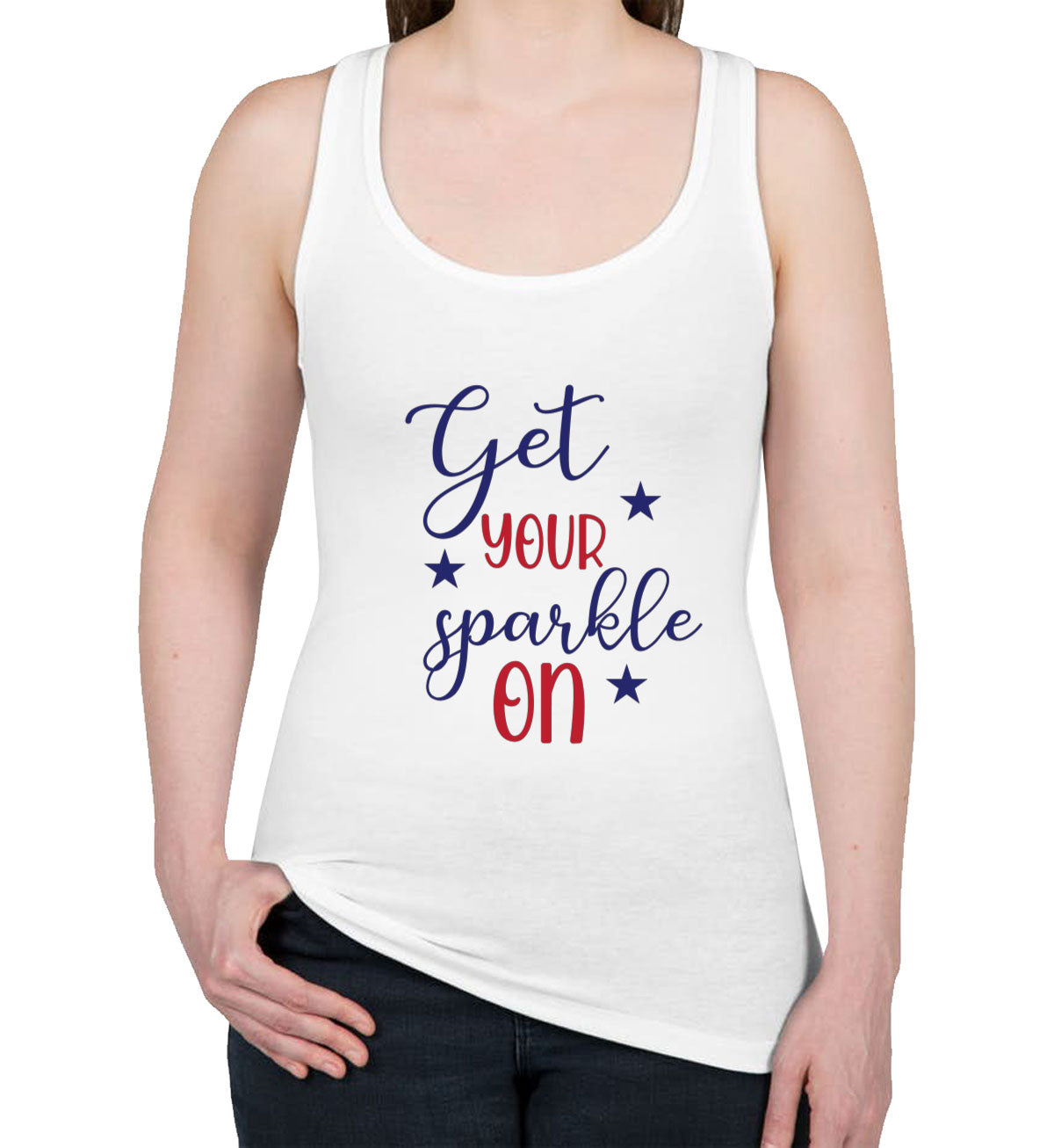 Get Your Sparkle On Patriotic Women's Racerback Tank Top