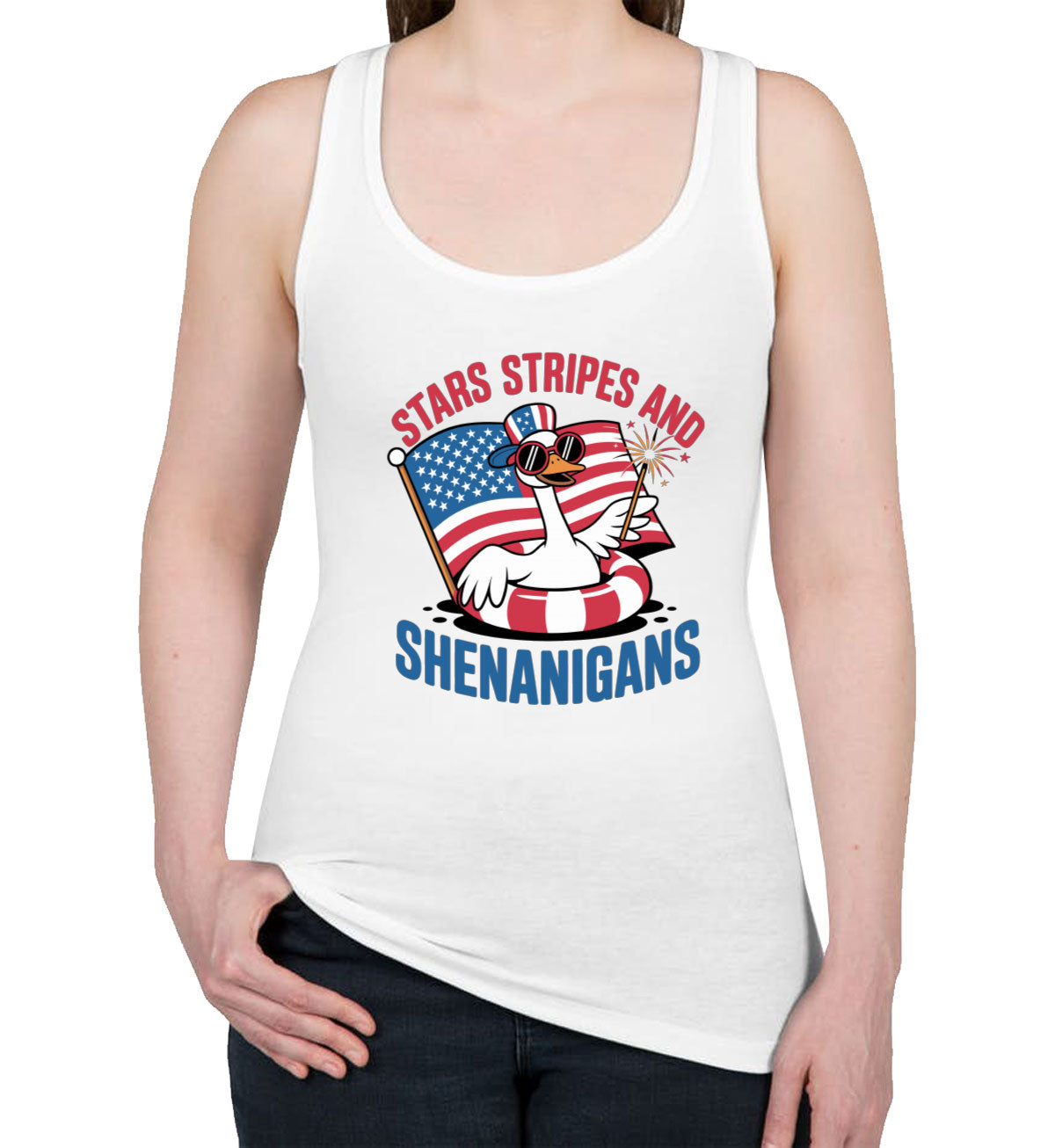 Stars Stripes And Shenanigans Independence Day Patriotic Women's Racerback Tank Top