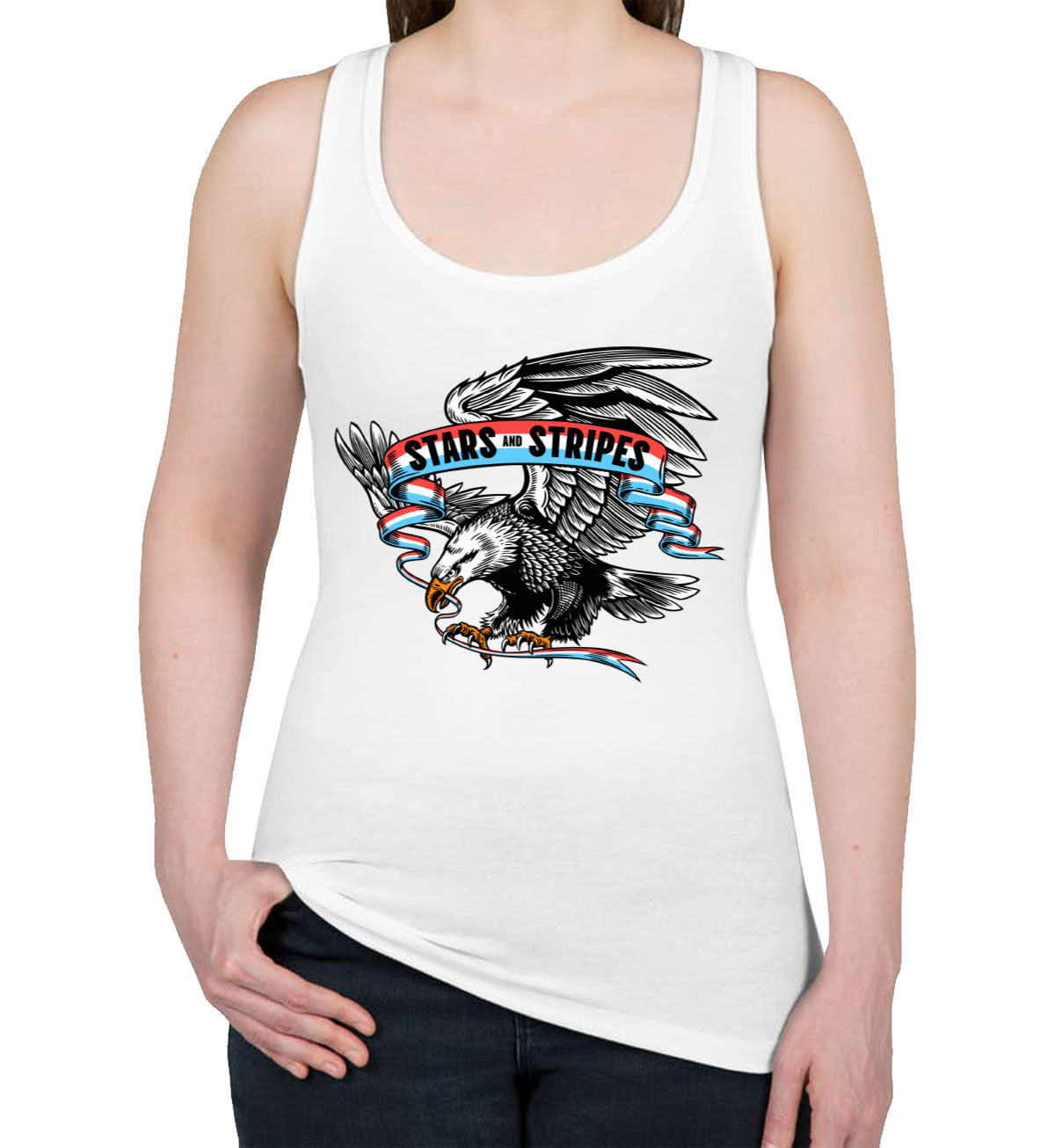 Stars And Stripes American Eagle Patriotic Women's Racerback Tank Top