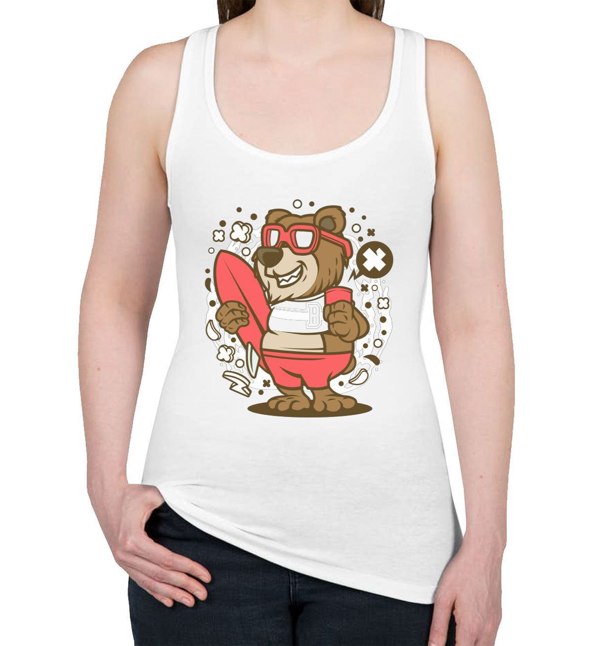 Surfer Bear Women's Racerback Tank Top