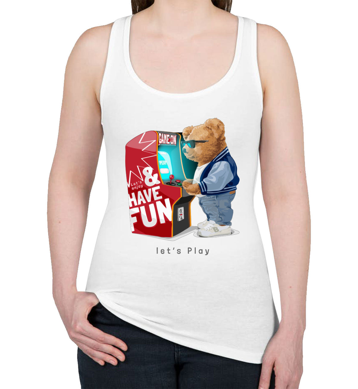 Teddy Bear Arcade Game Machine Women's Racerback Tank Top