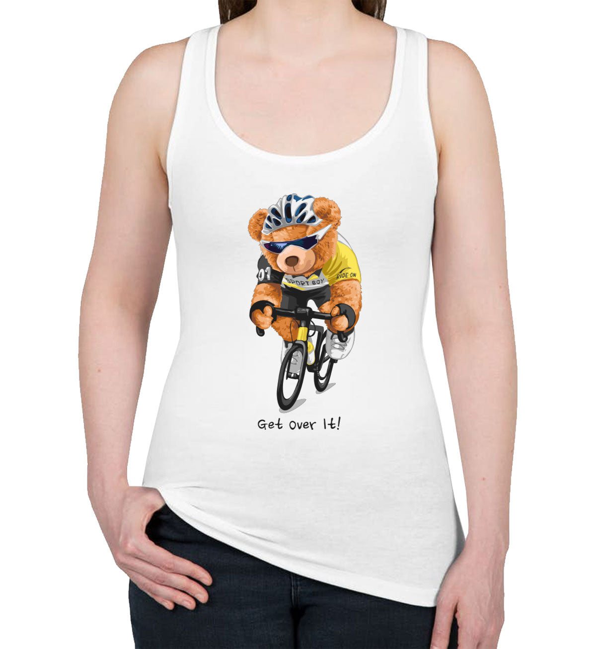 Teddy Bear Biker Get Over It Women's Racerback Tank Top