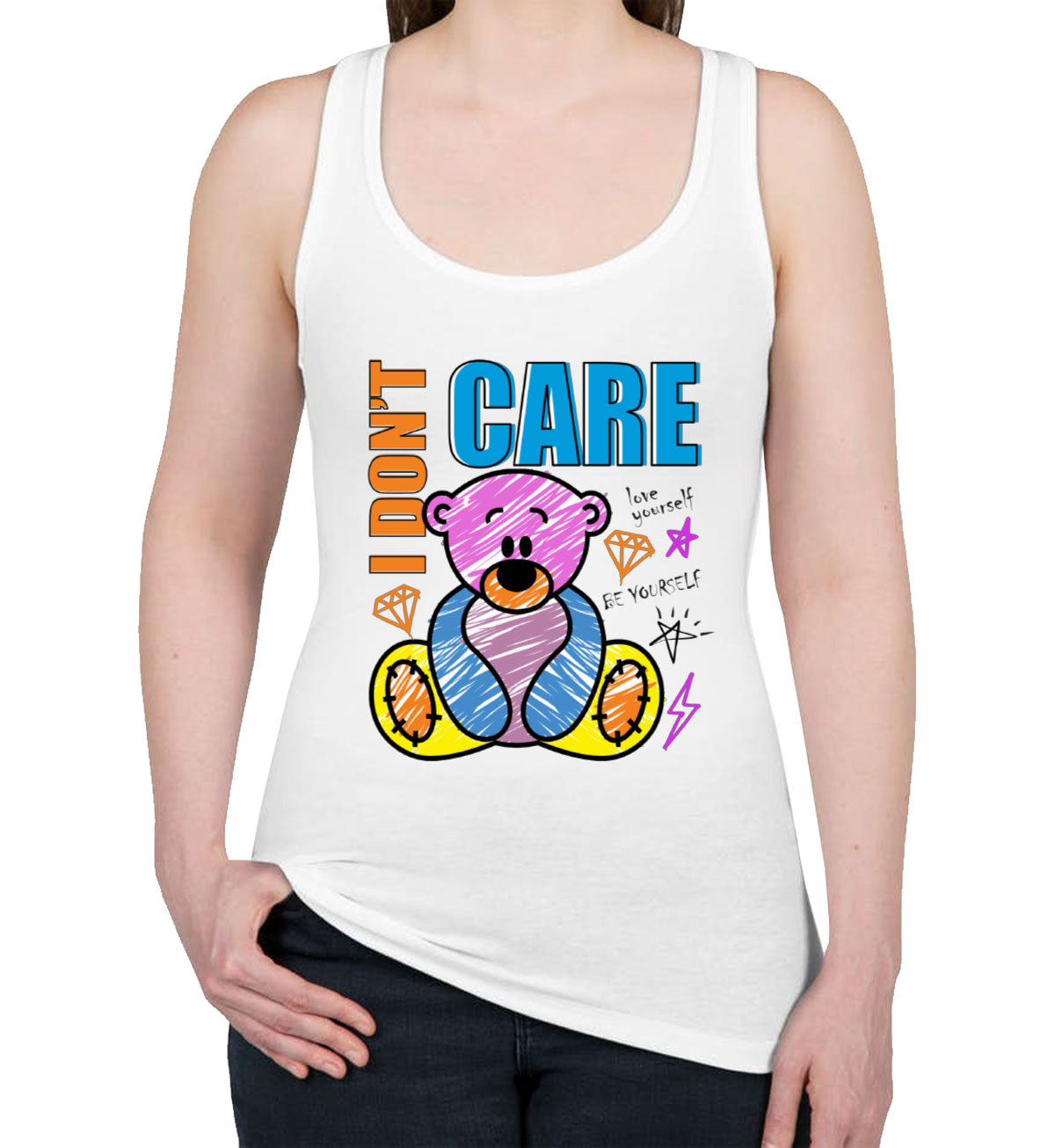 Teddy Bear I Don't Care Women's Racerback Tank Top