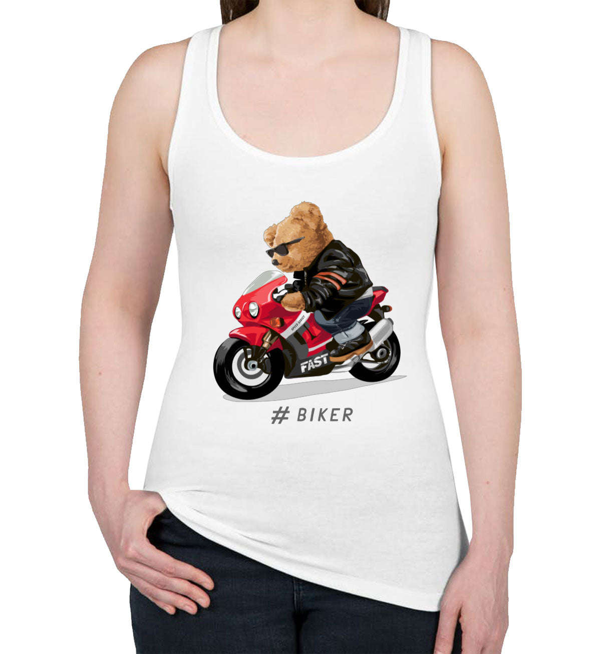 Teddy Bear Cool Biker Women's Racerback Tank Top