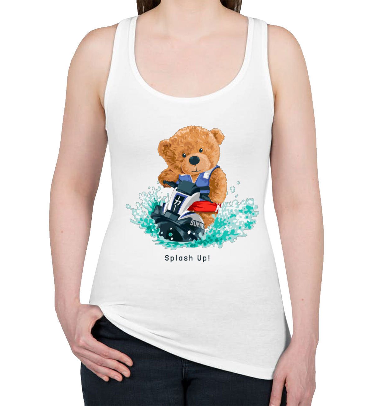 Teddy Bear Jet Ski Women's Racerback Tank Top