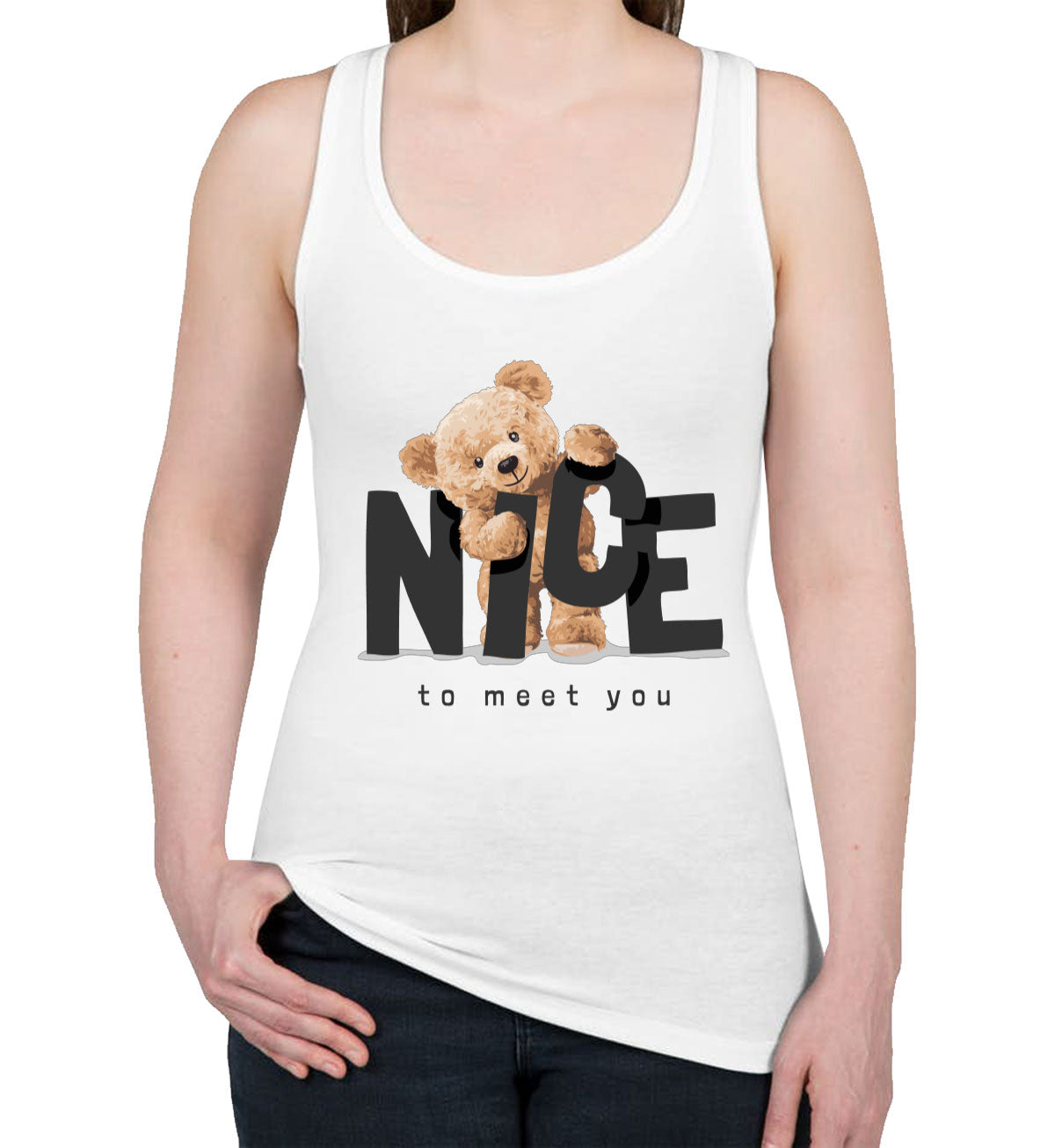 Teddy Bear Nice To Meet You Women's Racerback Tank Top