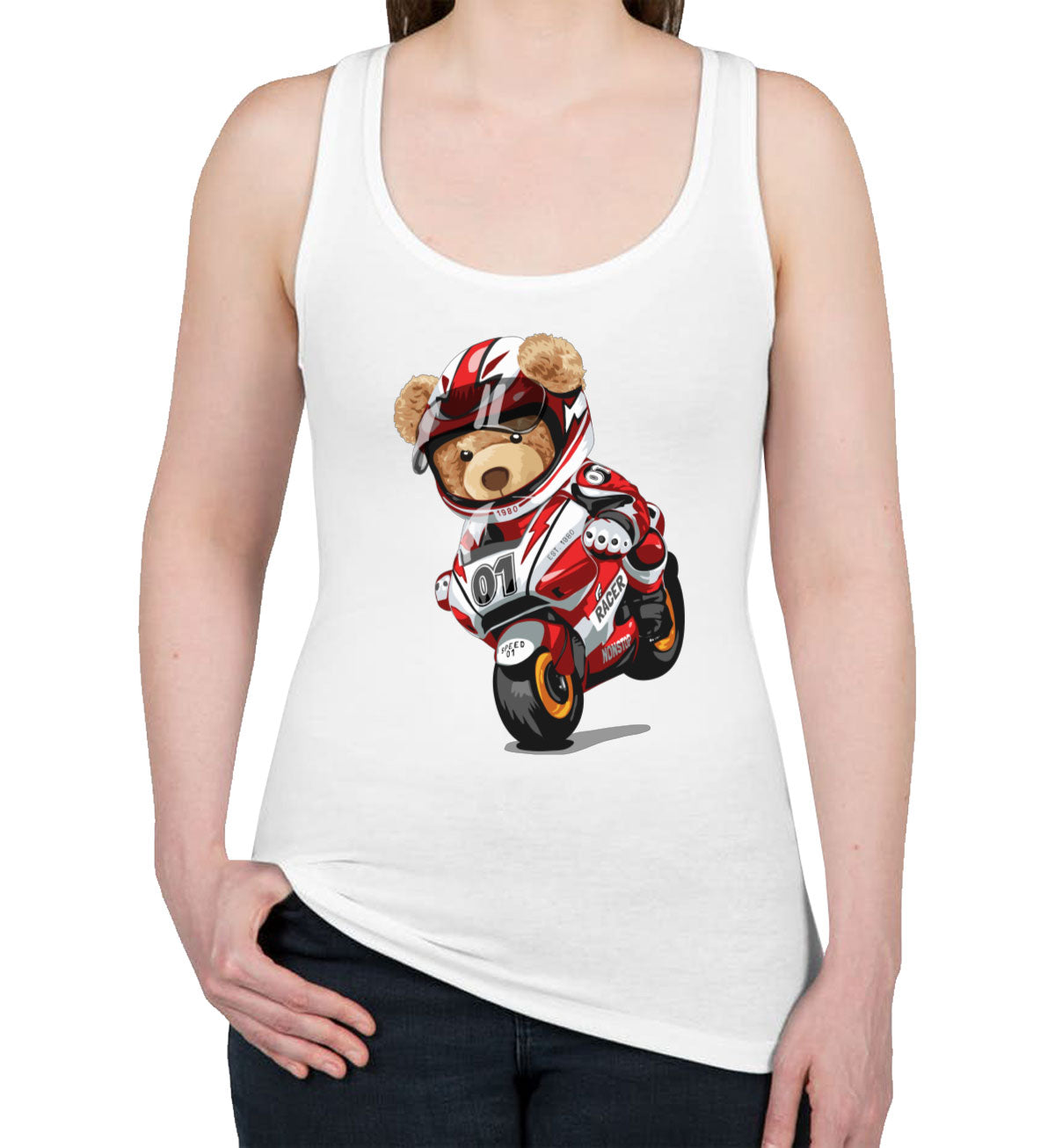 Teddy Bear Motorcycle Women's Racerback Tank Top