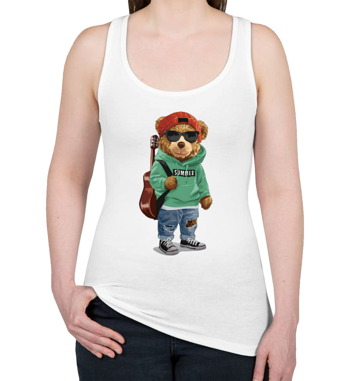 Teddy Bear Musician Women's Racerback Tank Top