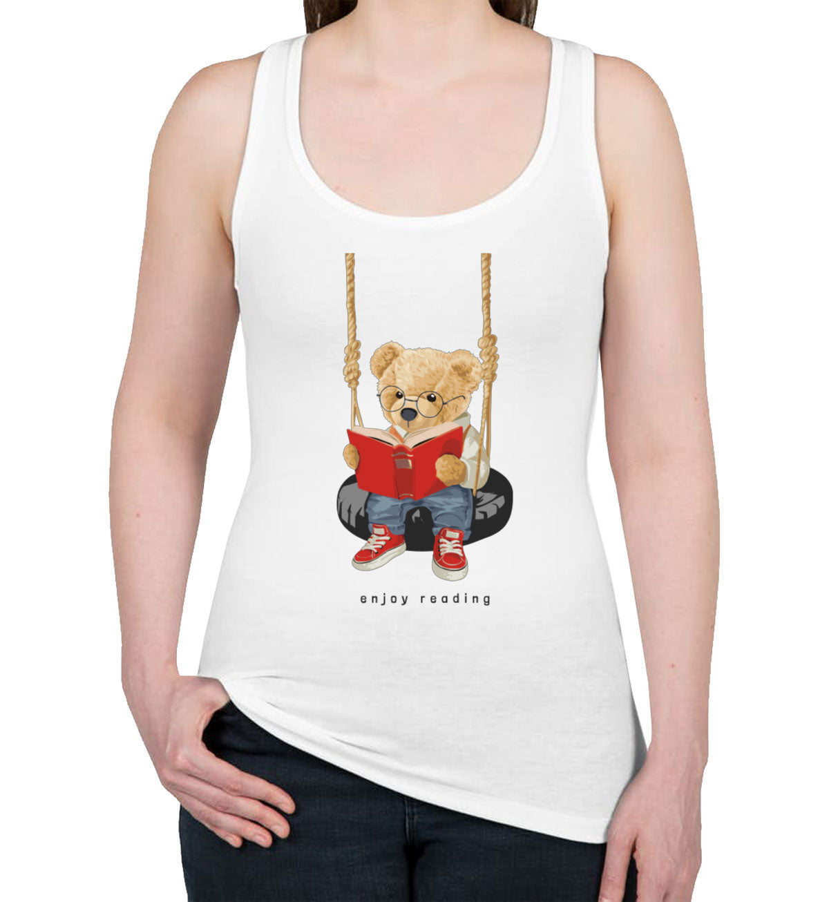 Teddy Bear Reading Women's Racerback Tank Top