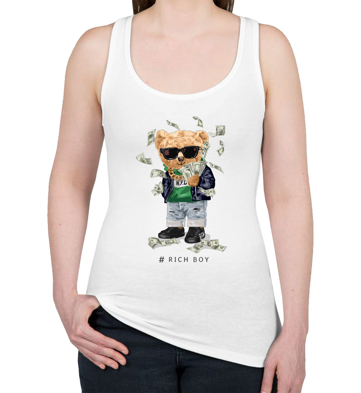 Teddy Bear Rich Boy Women's Racerback Tank Top