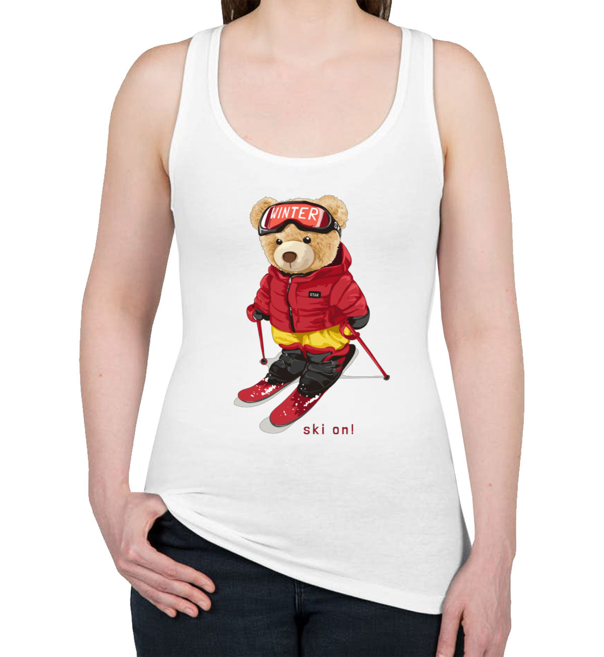 Teddy Bear Snowboarding Women's Racerback Tank Top