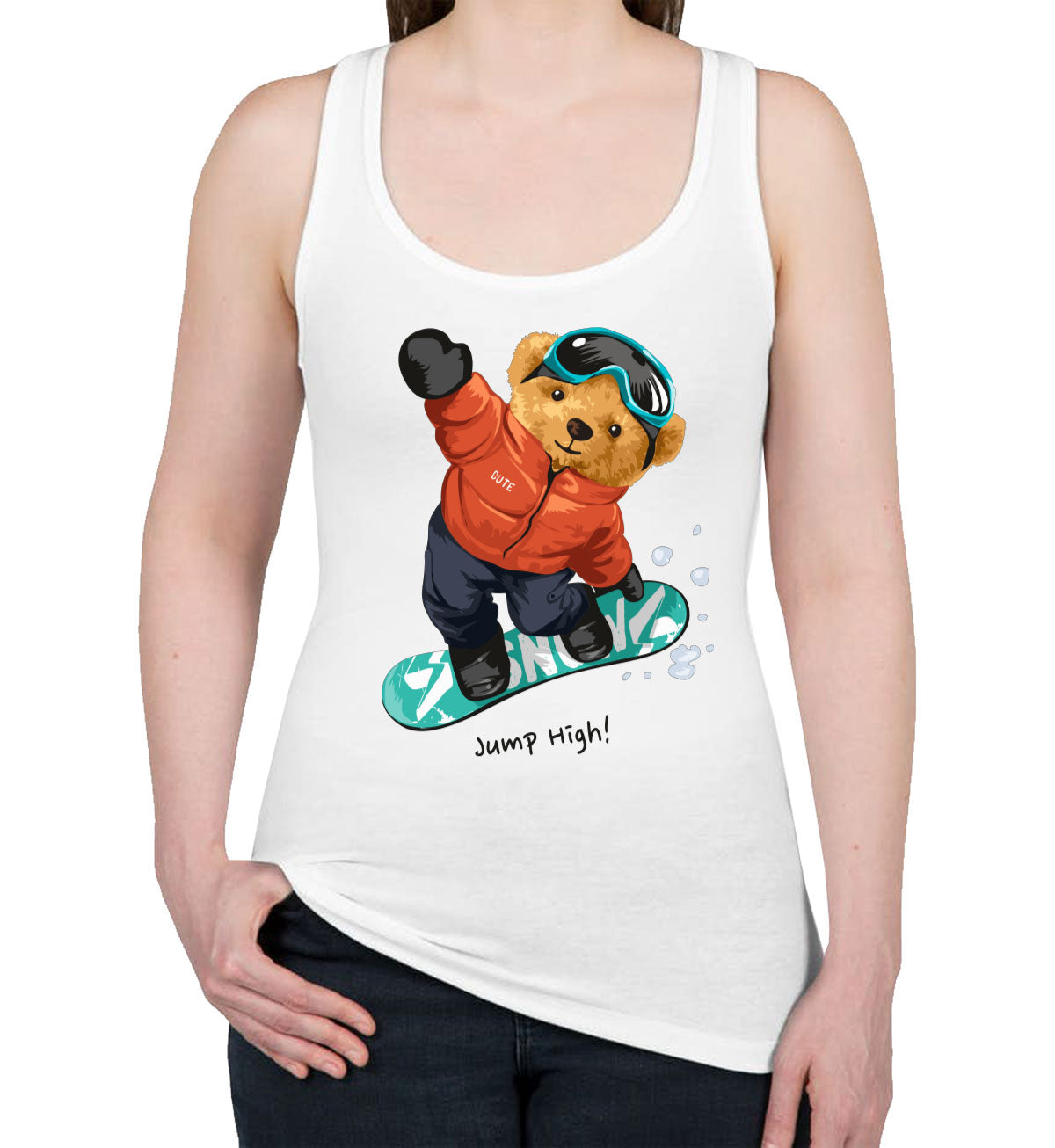 Teddy Bear Ski Board Women's Racerback Tank Top