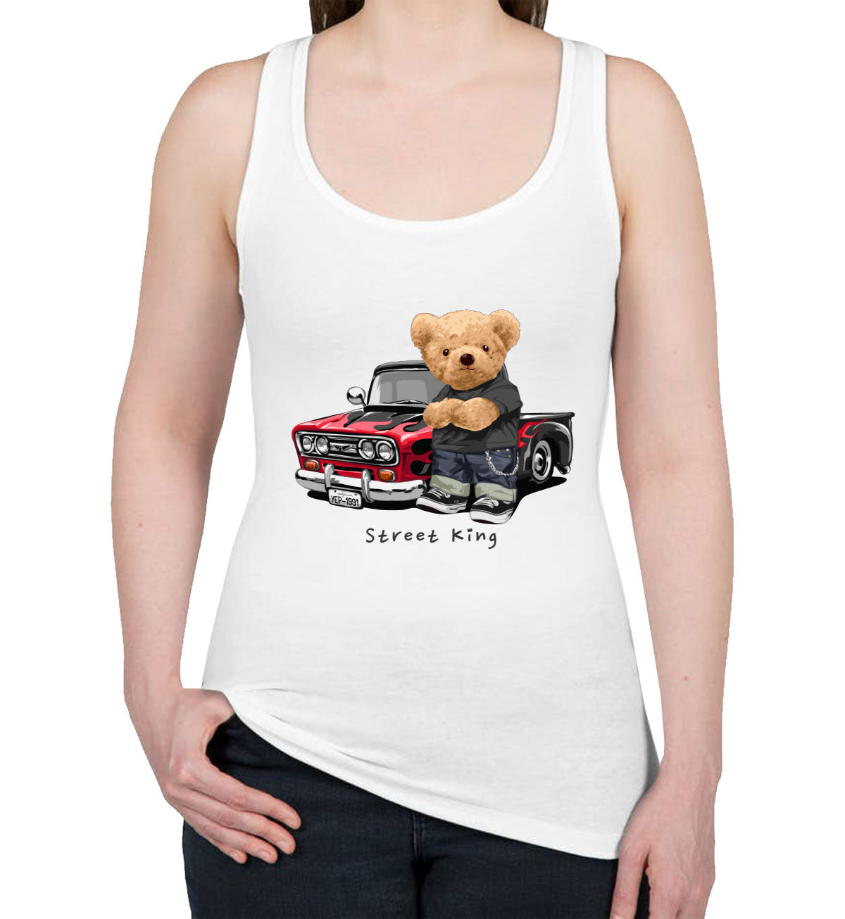 Teddy Bear Street King Women's Racerback Tank Top