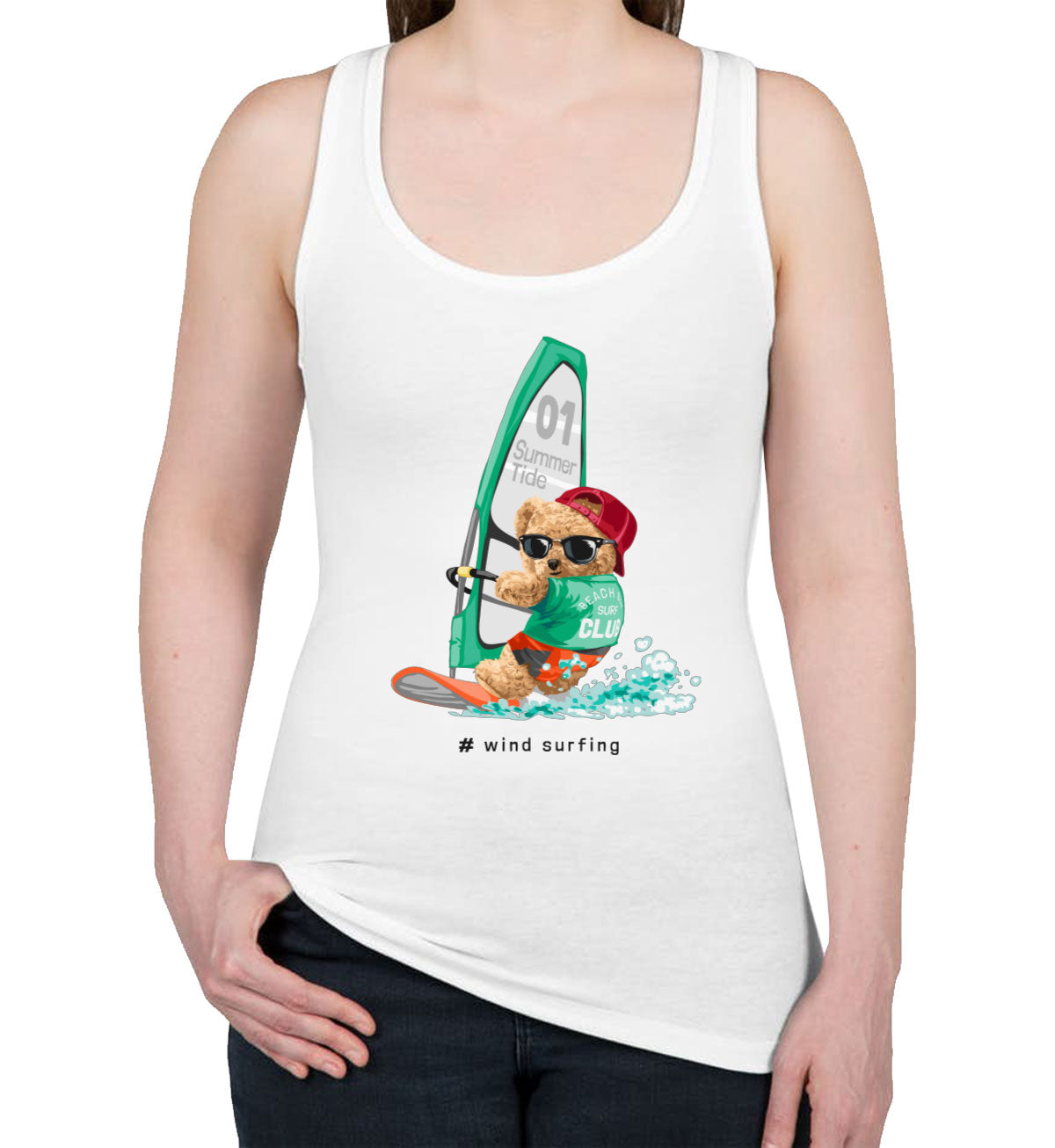 Teddy Bear Surfing Women's Racerback Tank Top