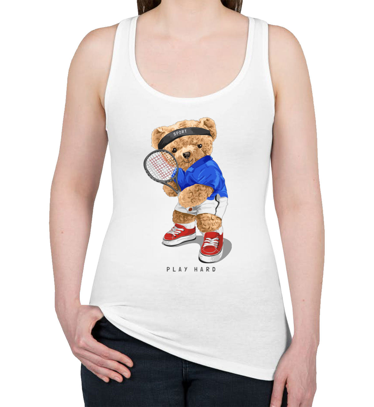 Teddy Bear Tennis Women's Racerback Tank Top