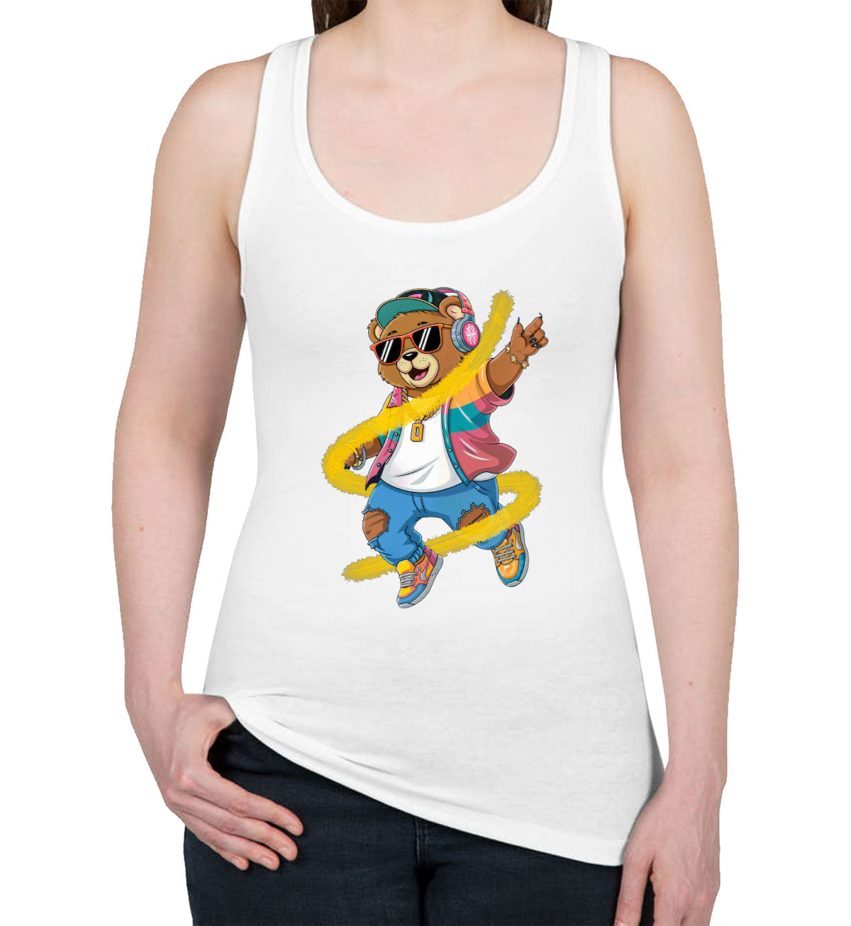 Teddy Bear With Headphone And Sunglasses Women's Racerback Tank Top