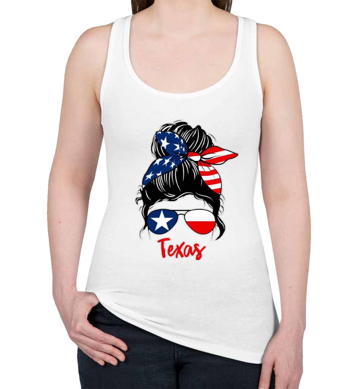 Texas Messy Bun Patriotic Women's Racerback Tank Top