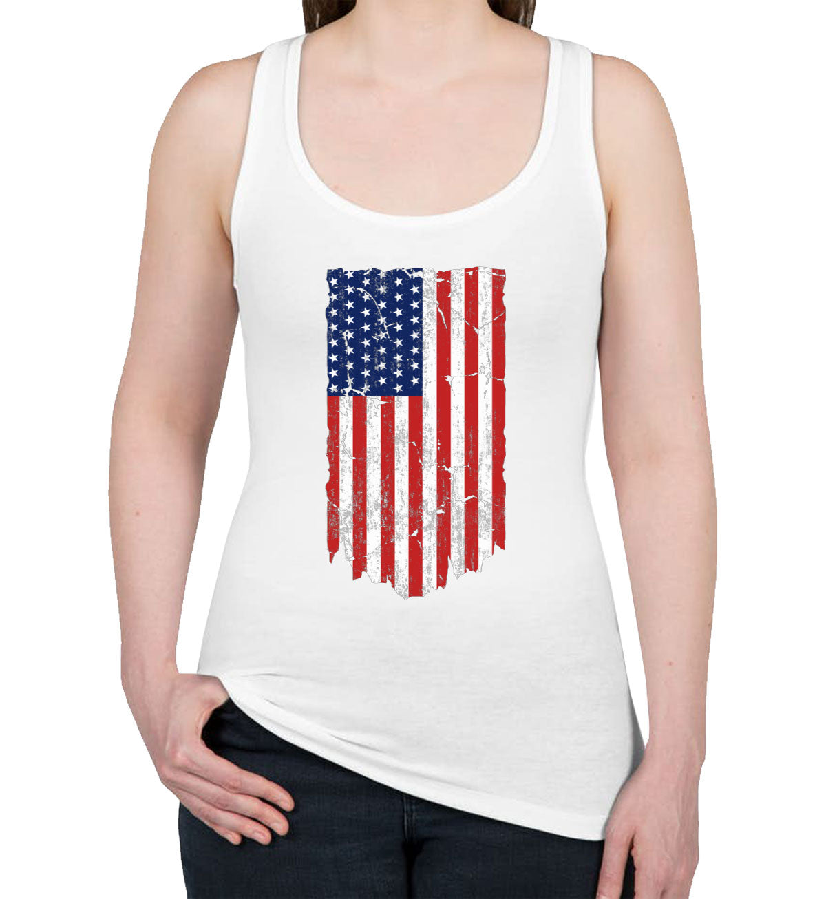 Distressed USA American Flag Women's Racerback Tank Top