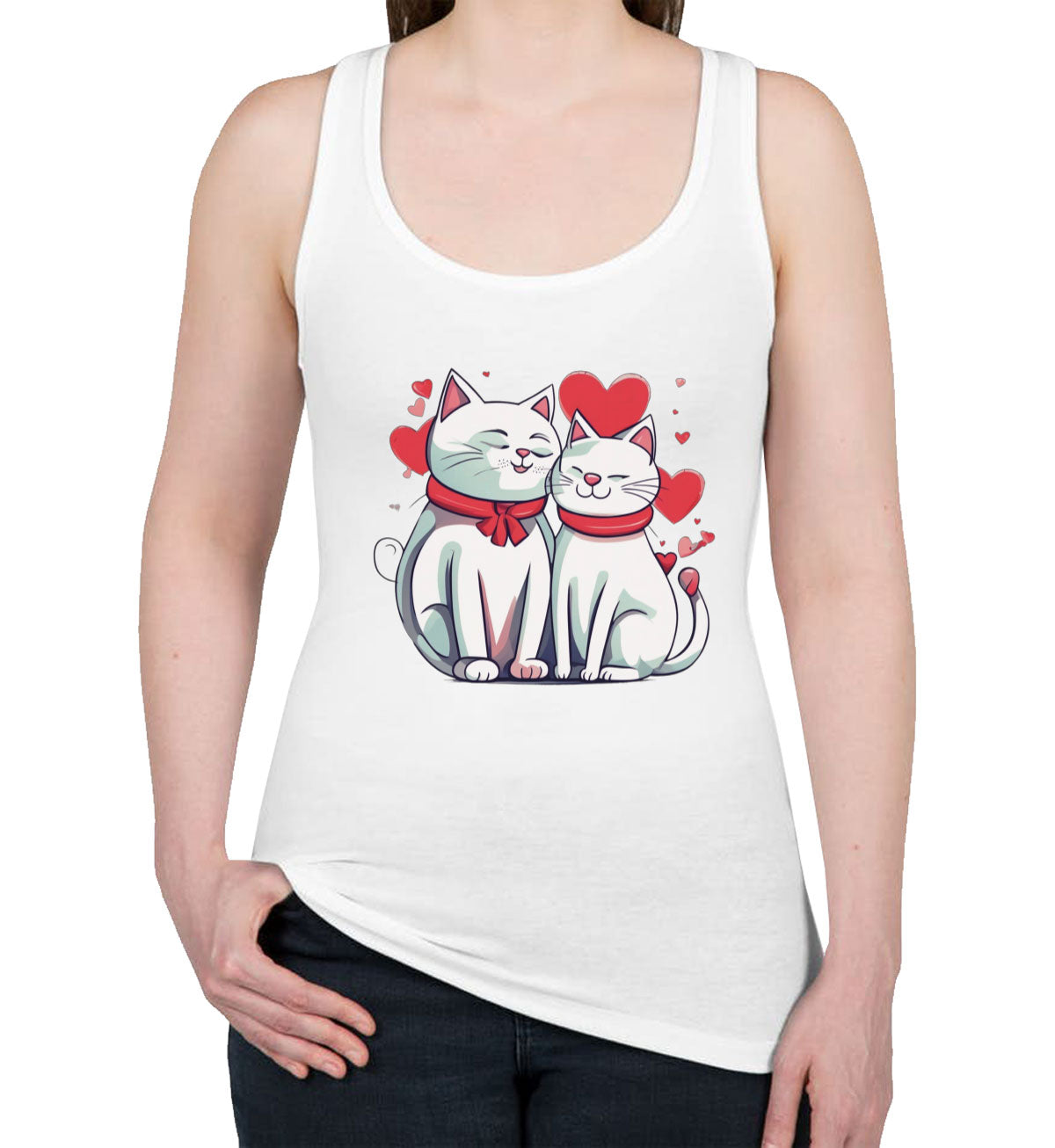 Cute Cat Couples Valentine's Day Women's Racerback Tank Top