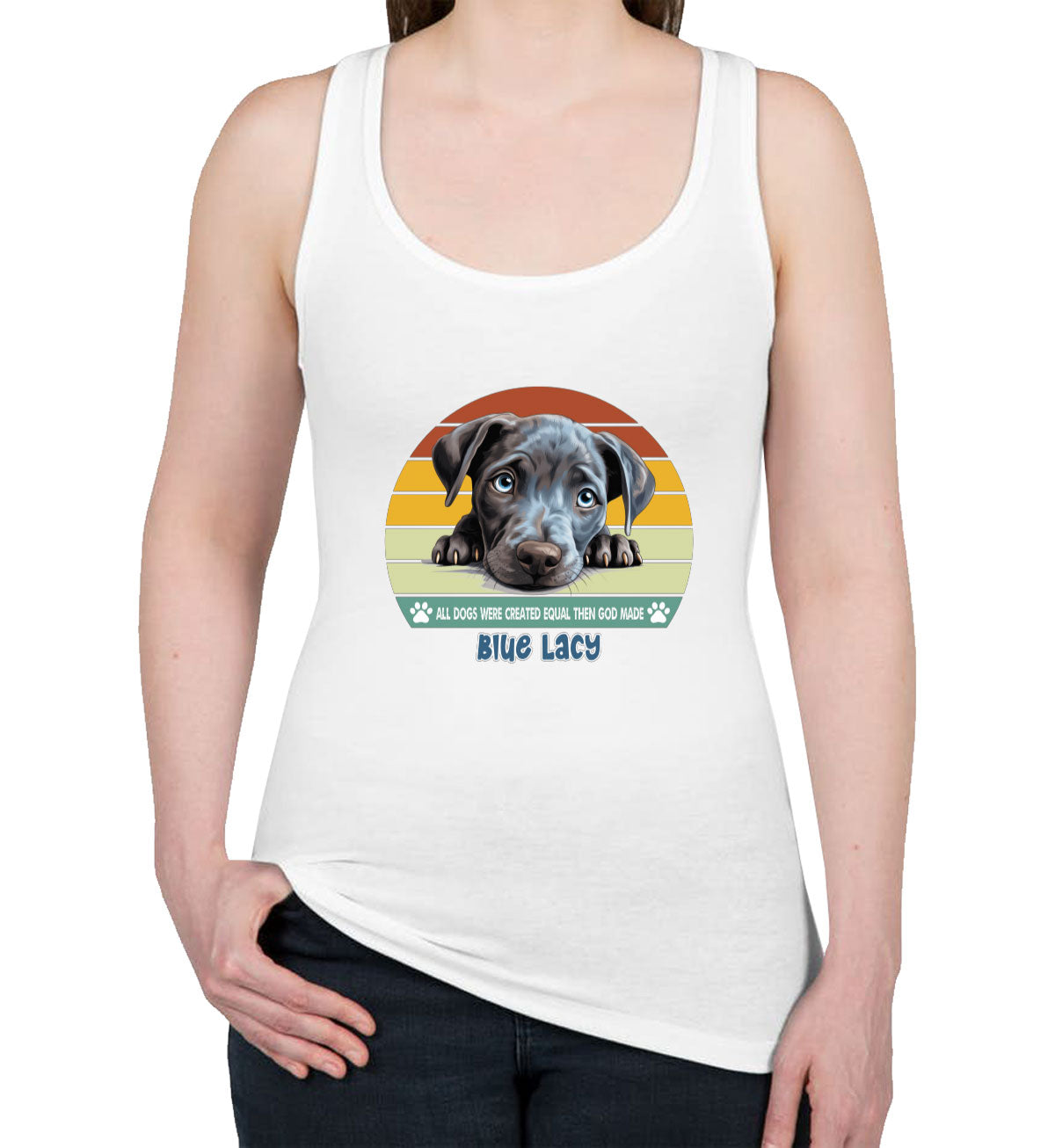 All Dogs Were Created Equal Blue Lacy Women's Racerback Tank Top