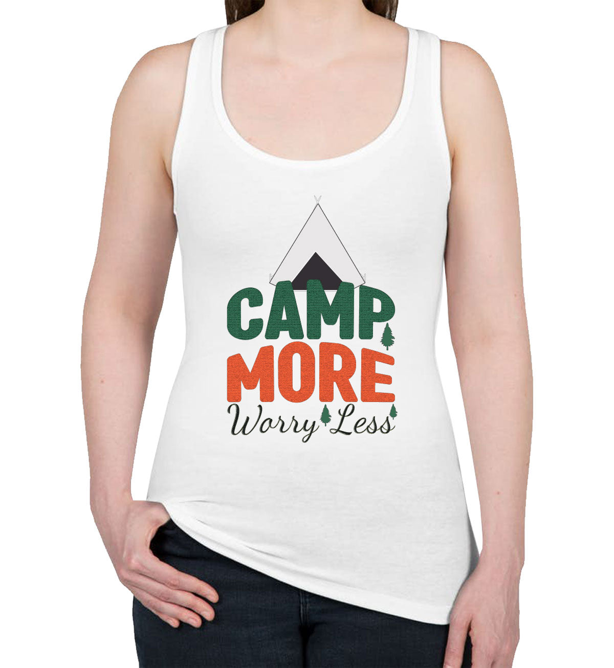 Camp More Worry Less Women's Racerback Tank Top