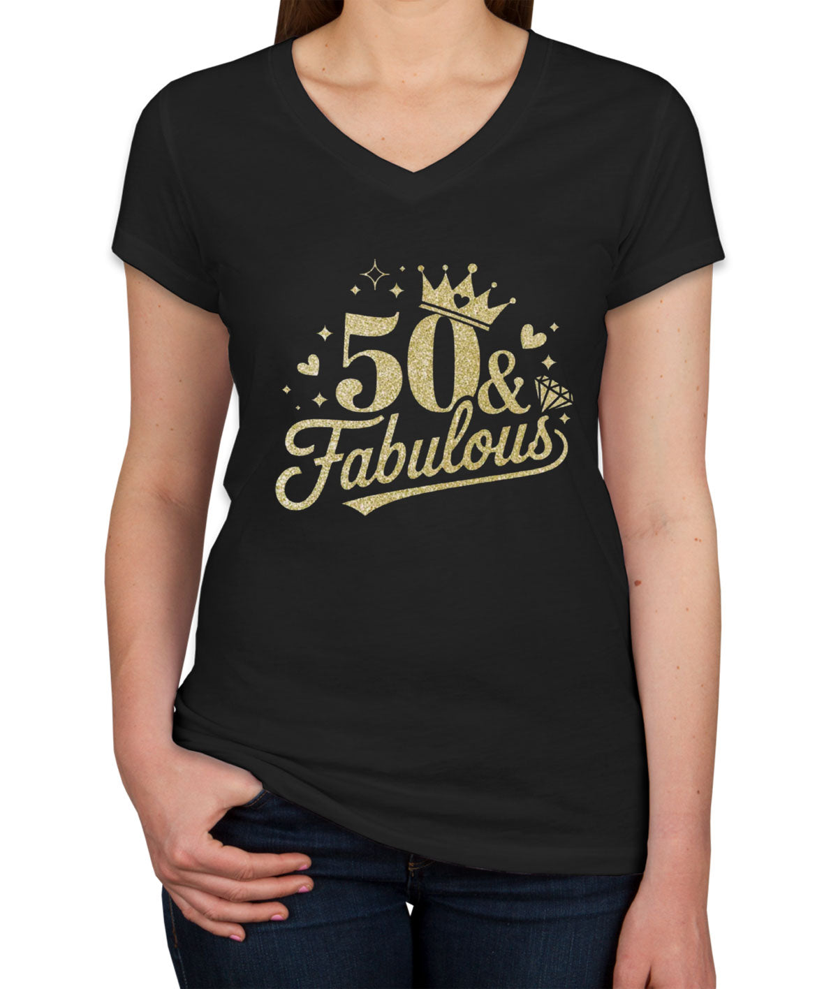 50 And Fabulous 50th Birthday Women's V Neck T-shirt
