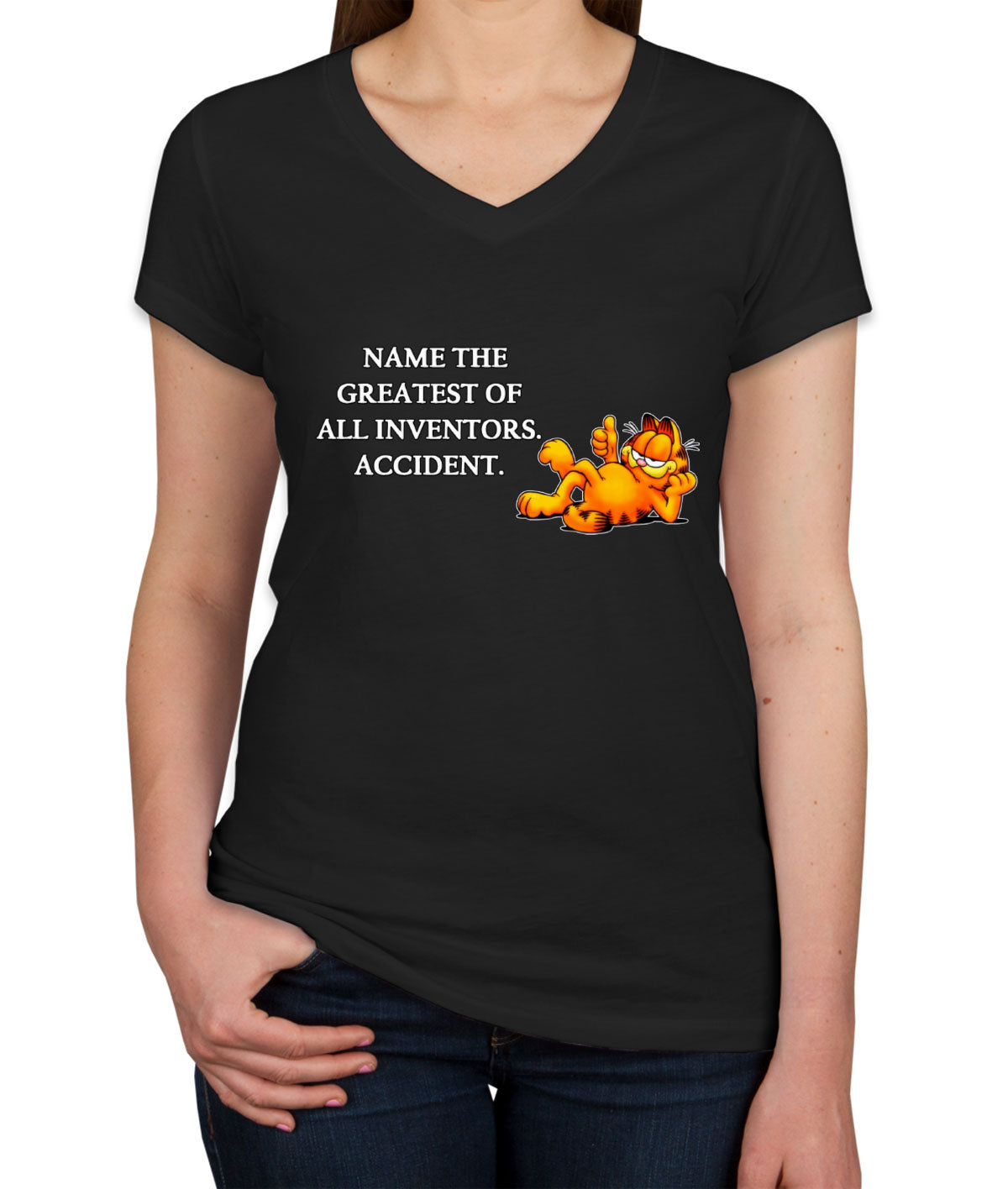 Name The Greatest Of All Inventors. Accident. Mark Twain Women's V Neck T-shirt