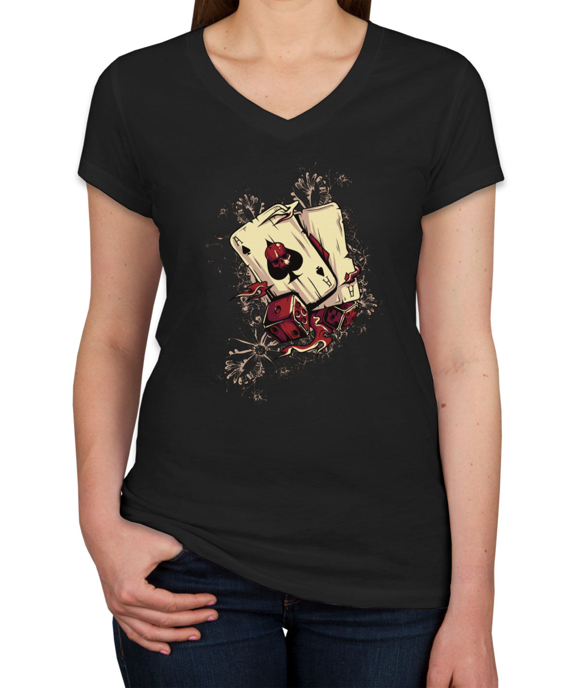 Ace Of Spaces Of Death And Dice Women's V Neck T-shirt