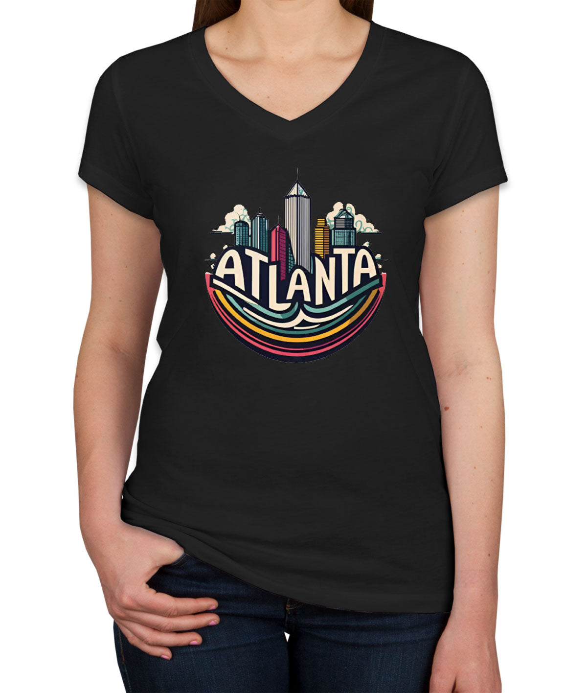 Atlanta Georgia Skyline Women's V Neck T-shirt